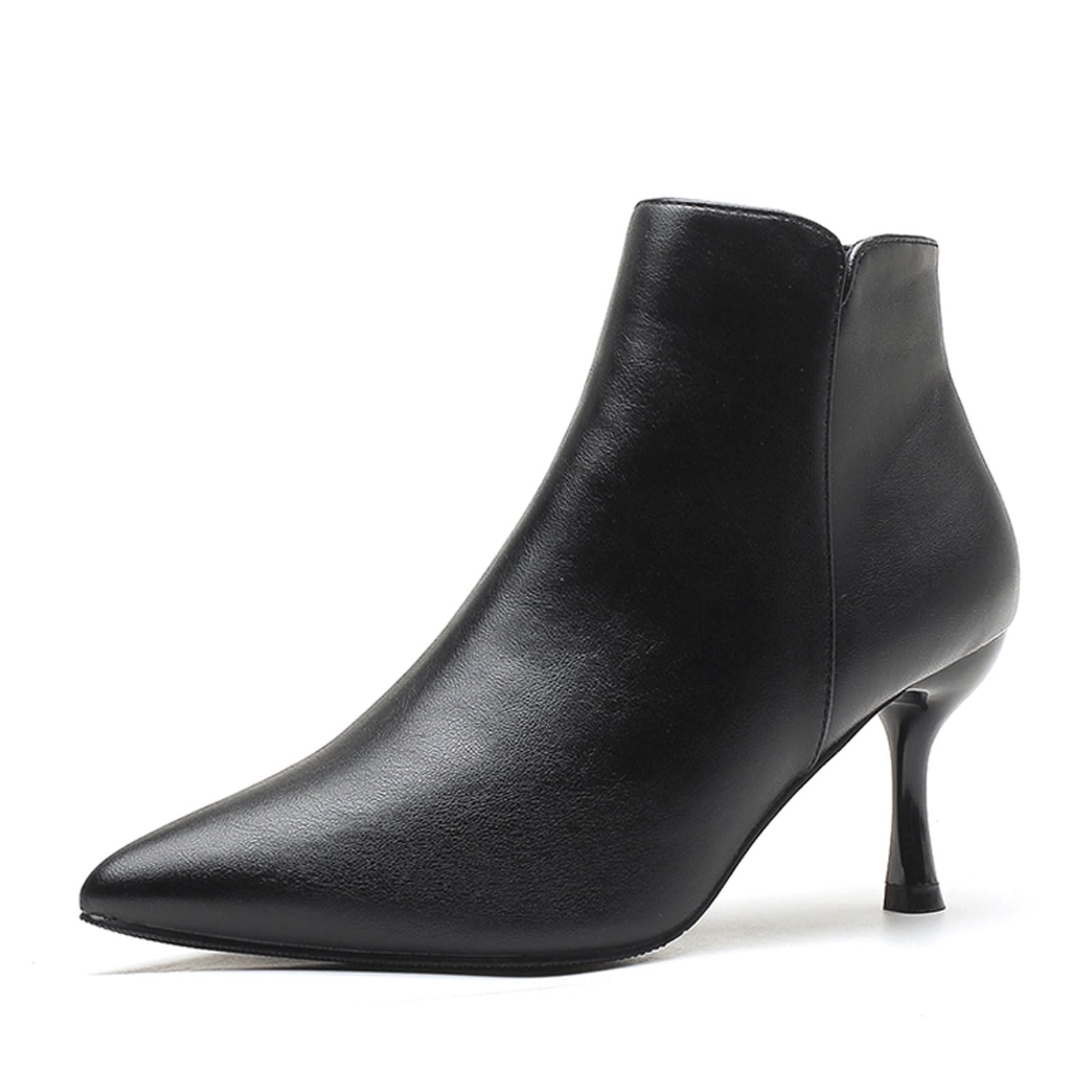 Kitten Heel Ankle Boots for Womens Sexy Pointed Toe Low Heels Dress Booties elegant Fall Leather Side Zipper