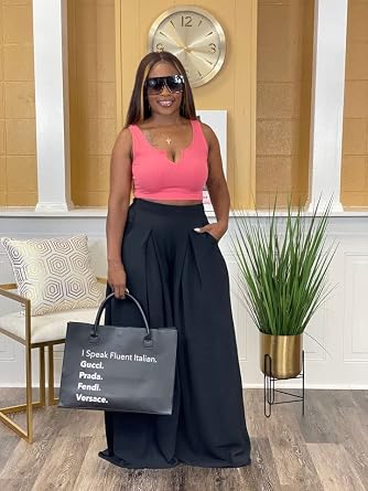 Women's Wide Leg Long Palazzo Pants High Waist Loose Fit Casual Flowy Pants Trousers with Pockets