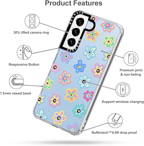 Miniatura 6 de MOSNOVO Funda para Galaxy S22 Plus, funda para Samsung S22 Plus, Groovy Flowers Slim Clear Case con diseño de mujeres y niñas, a prueba de golpes,