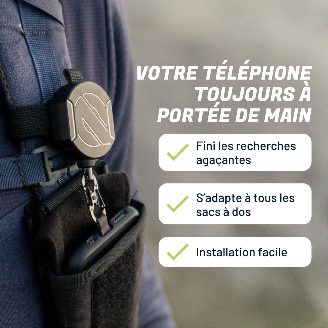 REELOQ Protection Pro pour Smartphone, avec Sac à Dos pour téléphone Portable et câble de sécurité Enroulable pour téléphone Portable, Noir, Version Sangle, Noir, Version Sangle
