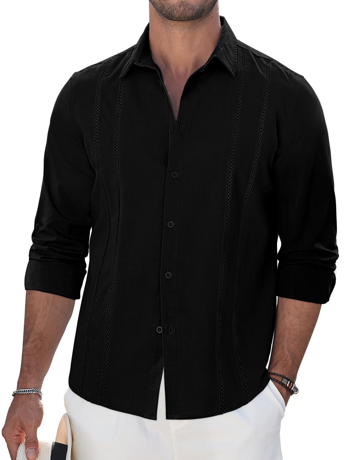 TUREFACE Mens Summer Button Down Shirts Casual Guayabera Cuba Vacation Beach Shirts