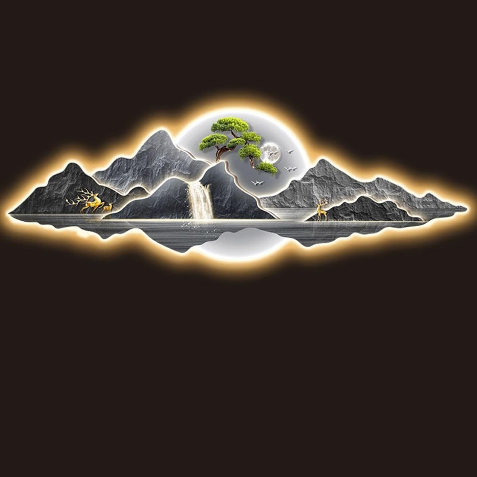 Décoration murale Feng Shui : peinture paysage oriental 3D sans fil