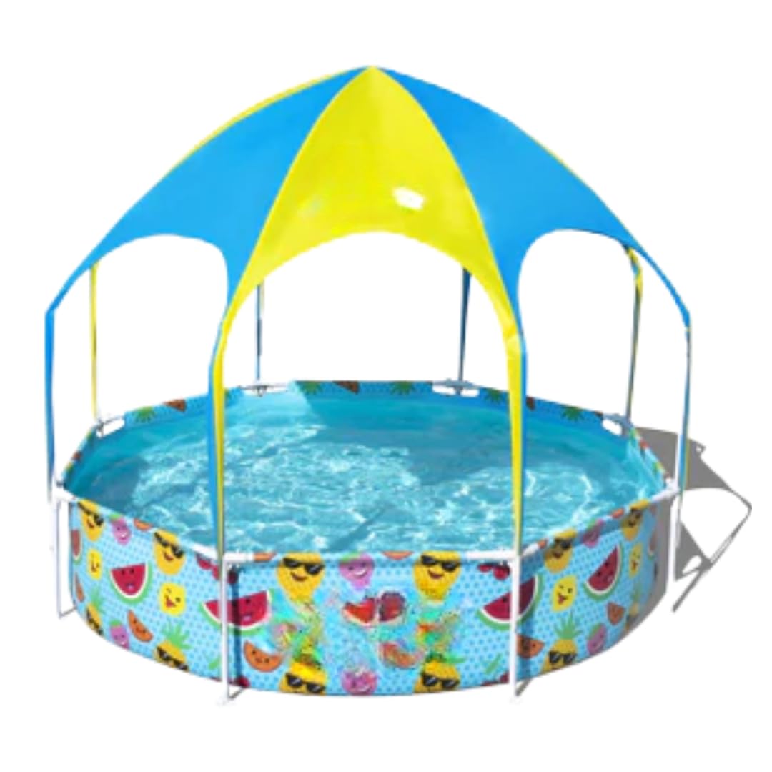 Toy Cult (R) Portable Swimming Pool for Adults, Blue Plastic Square Frame Pool with Metal Frame, 122x122x30.5 cm, Above Ground Pool with Canopy, 450L Capacity-image-37