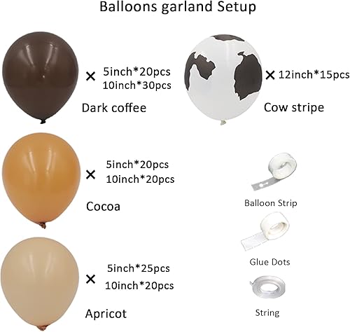 Miniatura 2 de Kit de arco de globos de vaquero – 150 piezas de cacao de albaricoque marrón desnudo con globos de impresión de vaca para decoración de fiesta de
