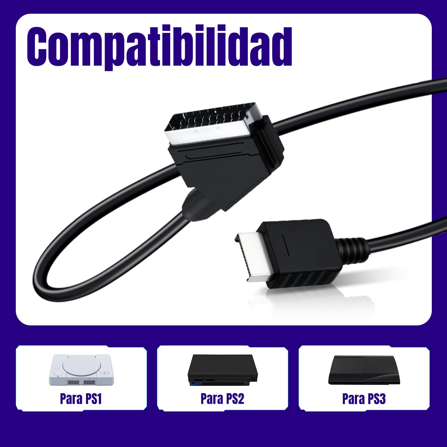 Gam3Gear Mcbazel RGB Scart Cable Cable AV con Caja de Color para PS3 / PS2 / PSOne PAL