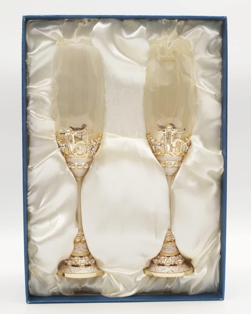 Lassos Boutique Quinceanera Sweet 15 Champagne Toasting Flutes and Cake Knife Pie Server Set, Gold (Champagne Flutes Only) - Image 2