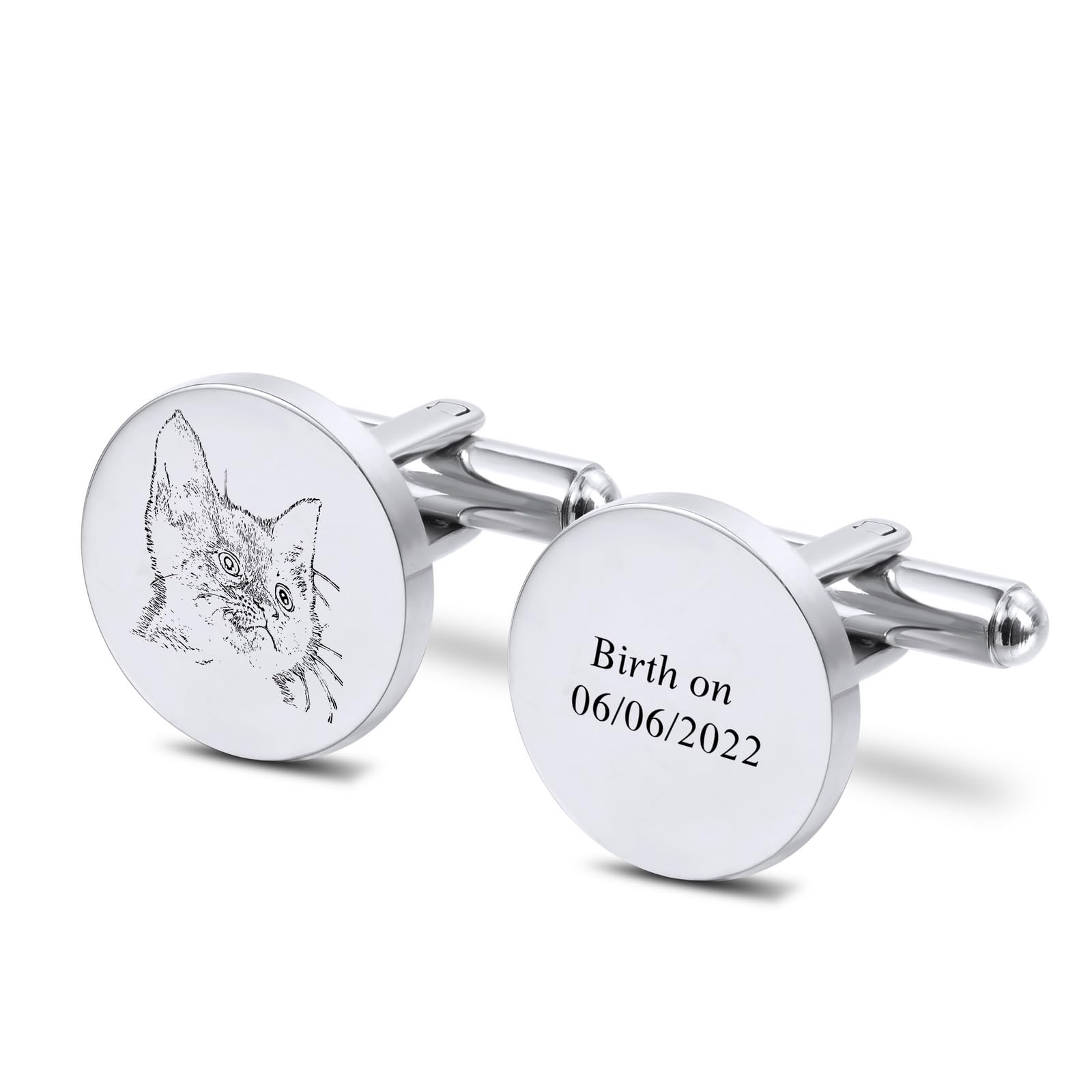 INBLUE Personalizado Gemelos para Los Hombres Grabado Iniciales Fecha Retrato Personalizado Acero Inoxidable Regalo para Novio Marido Papá