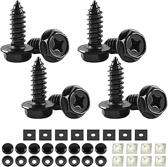 YALOK Anti Theft License Plate Screws Kits 8Sets Rustproof Stainless Steel Car Tag Plate Mounting Hardware, M6 (1/4") Tamper Proof Fastener Nut, Caps Cover for Front Rear Frame Holder (C-Black Set/8)