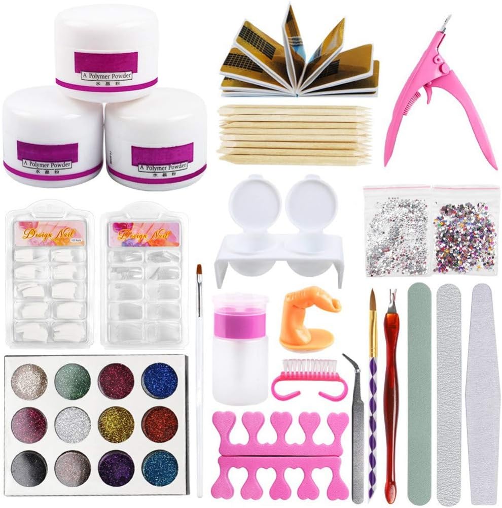 XBYEE Nail Art Supplies Kit Professional - Brushes, Rhinestones, Gel Polish Starter, Acrylic Powder etc. - Nail Art Tools Set, Manicure Tools Kit for Gel Nail Polish