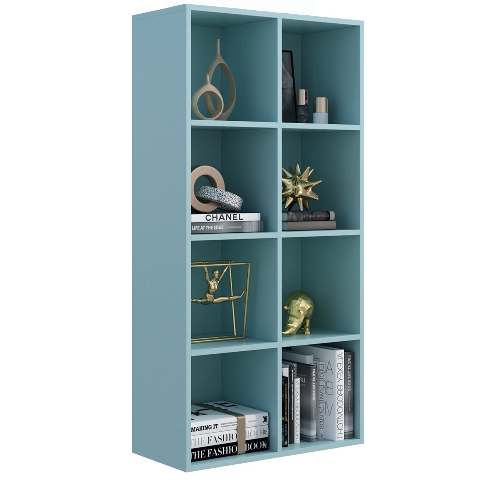 8-Cube Storage Shelf Bookcase - Wooden 4-Tier Floor Standing Open Bookshelf, Modern TV Stand up to 55 Inchs for Home and Office, Light Blue