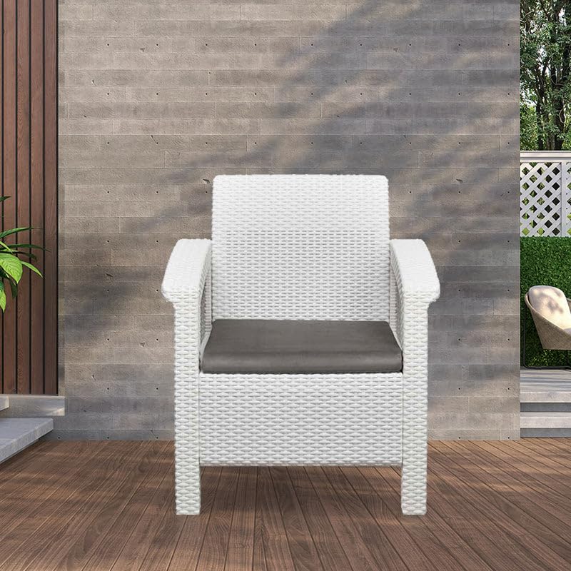 Image of Nilkamal Goa 1 Seater Balcony Sofa with Cushion|Indoor & Outdoor Furniture|Patio Chair One Seater|Gardens Poolside Cafes Restaurants and Terraces, Milky White & Grey
