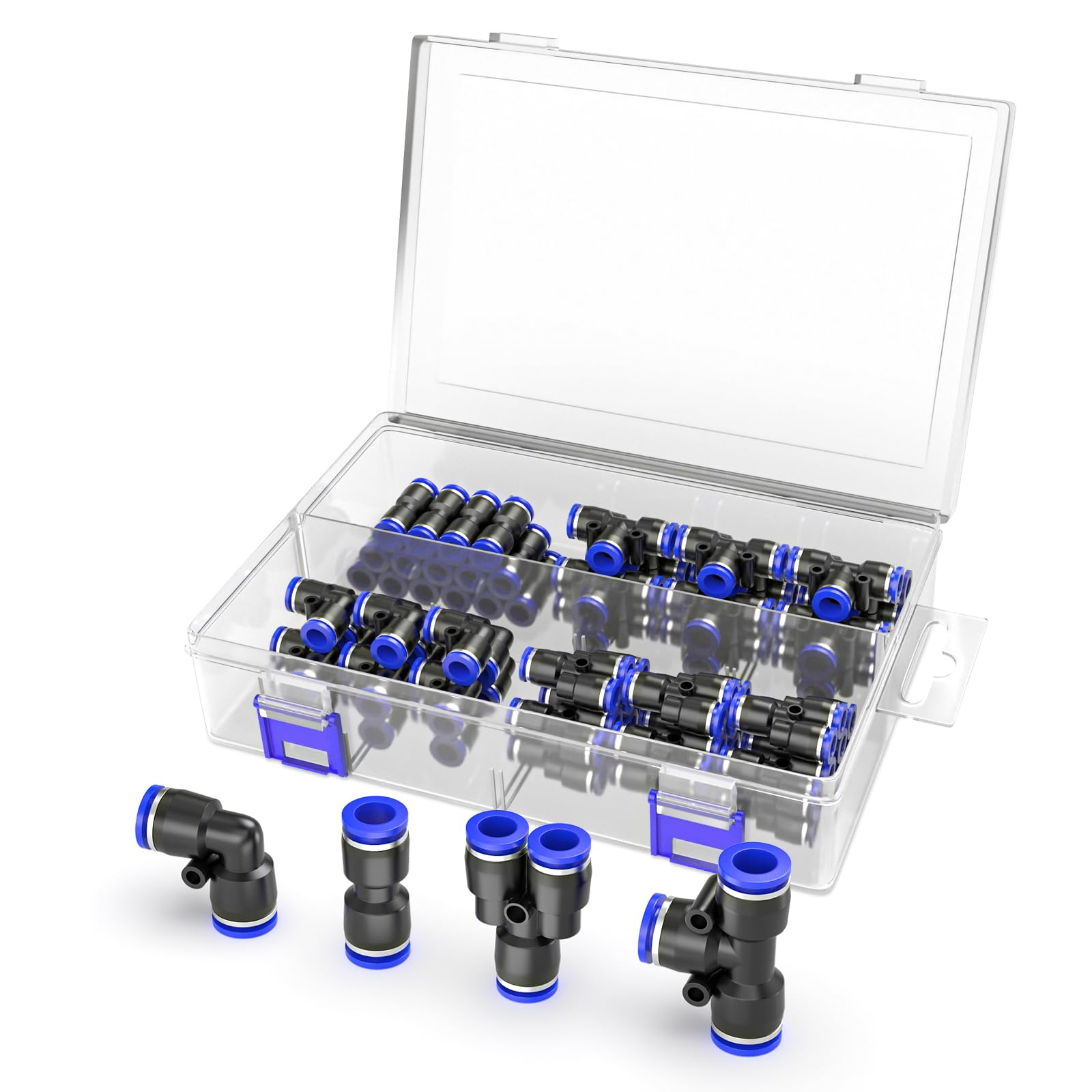 10 piezas azul de 10 mm de diámetro exterior en T de 3 vías empujar para conectar neumáticos accesorios (PE-10) — view 24