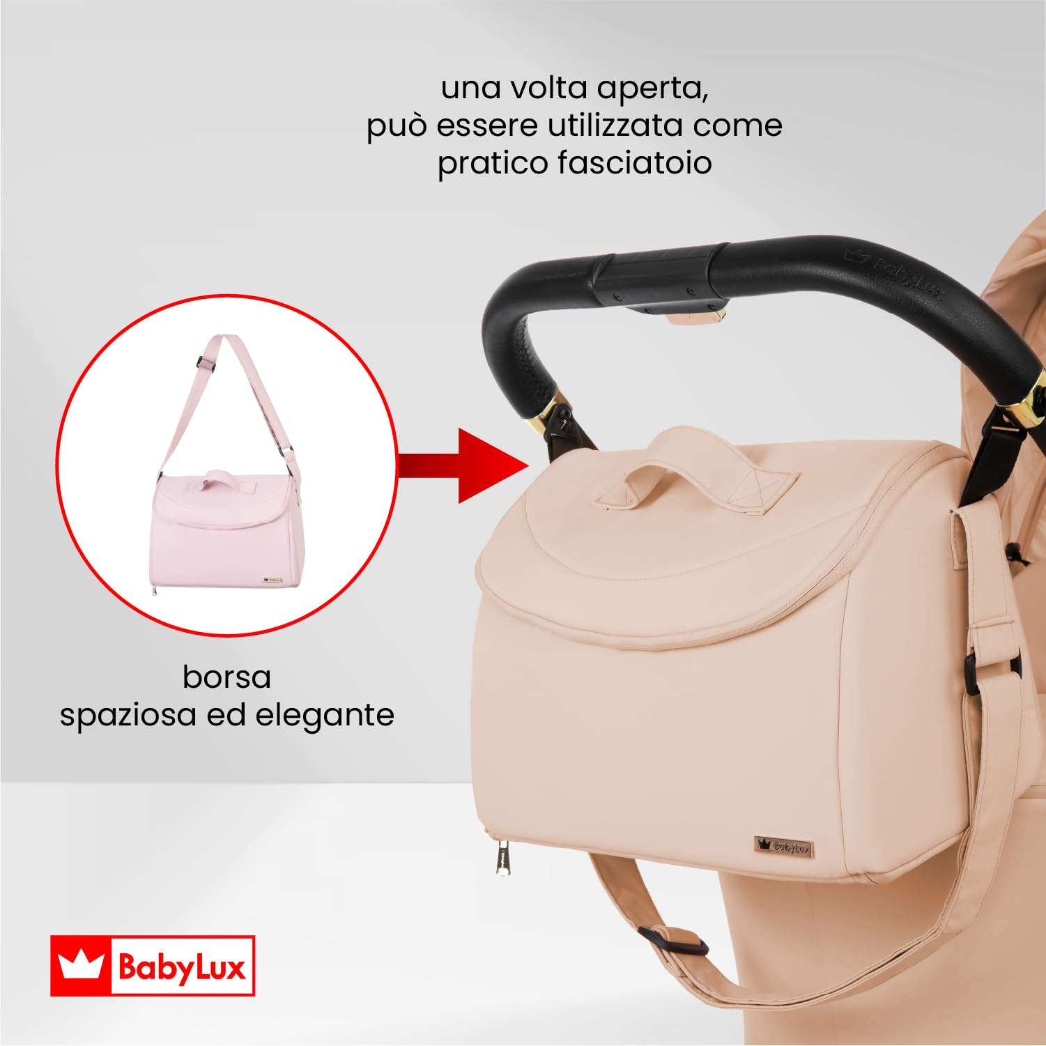 BabyLux® Passeggino 3in1 Rosso, Set Pieghevole di Passeggino Leggero Combinati con Navicella, Seggiolino per Sportivo, Marsupio I-Size, Borsa Fasciatoio e Altri Accessori, Protezione UV 50+