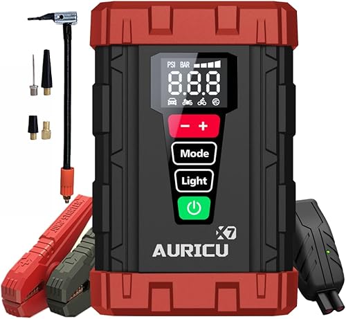 X7 1750A Jump Starter Compresor de aire de 150 PSI Paquete de refuerzo de batería de litio de 12 V, caja de salto portátil, banco de energía y