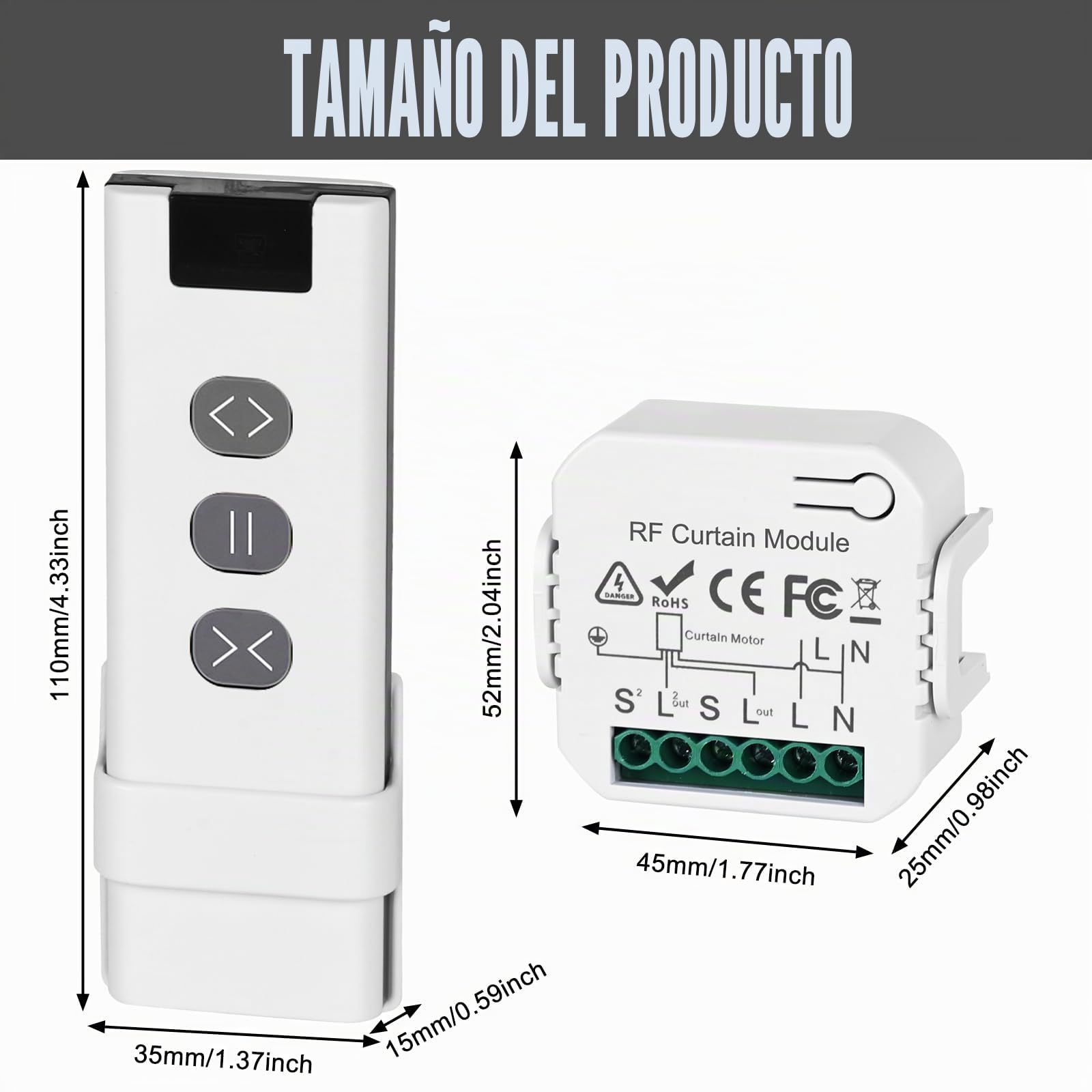 Paquete de 4 controles de persianas inalámbricos - Interruptor inteligente - Compatible con interruptor inalámbrico de 230 V - Adecuado para persianas enrollables, estores, persianas - Interruptor