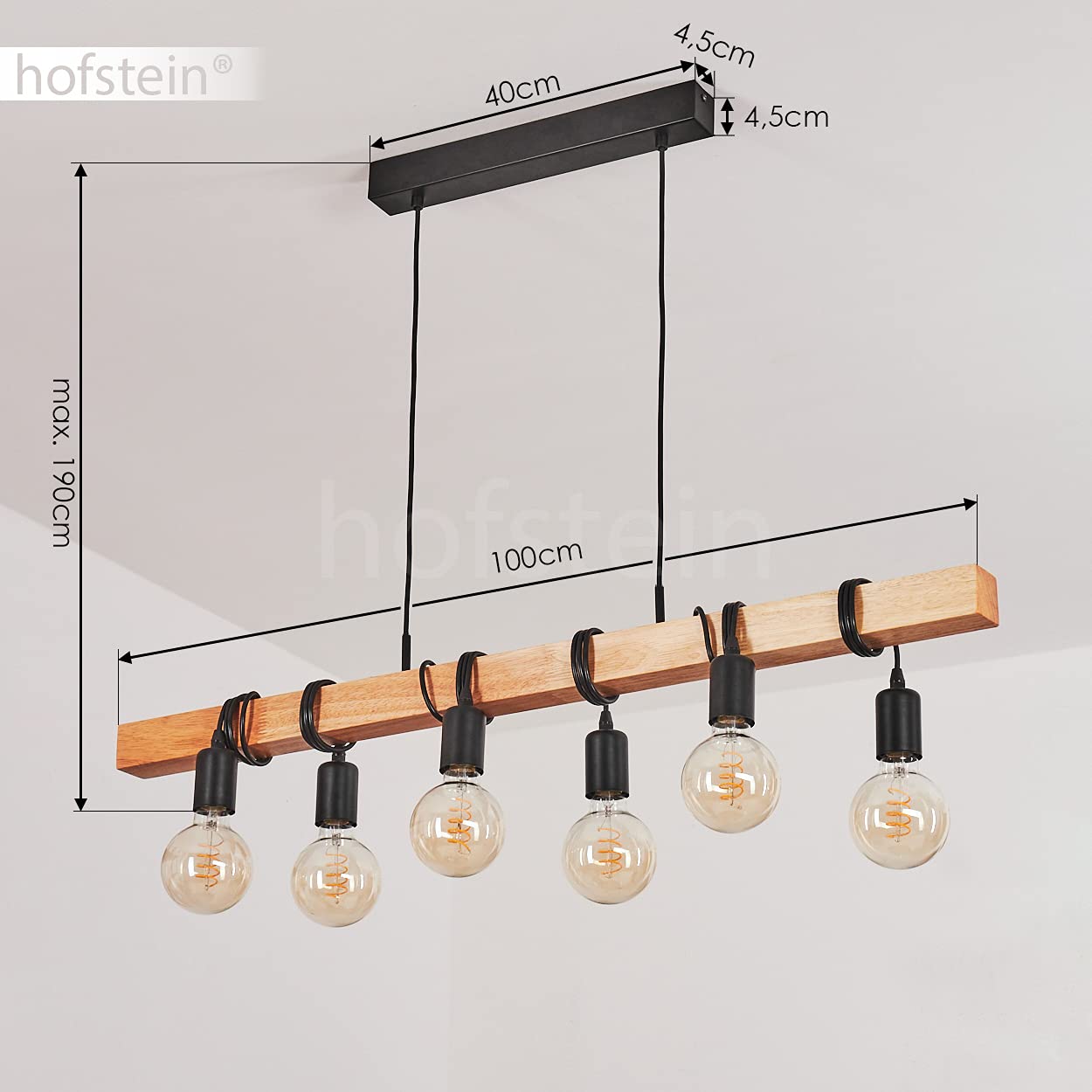 Lampada A Sospensione Mantigan Design Scandinavo – 6 Luci E27 – Struttura In Legno E Metallo Nero – Lunga 101 Cm, Regolabile In Altezza - 2