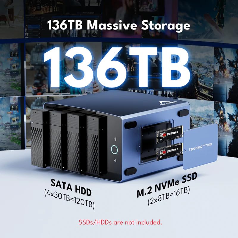Image of ACASIS 40Gbps 6-Bay (4 HDD + 2 SSD) Hybrid HDD & NVMe Enclosure , Support 4 RAID Mode, in-Built Cooling Fan, 8K DisplayPort Output, Up to 136TB Storage