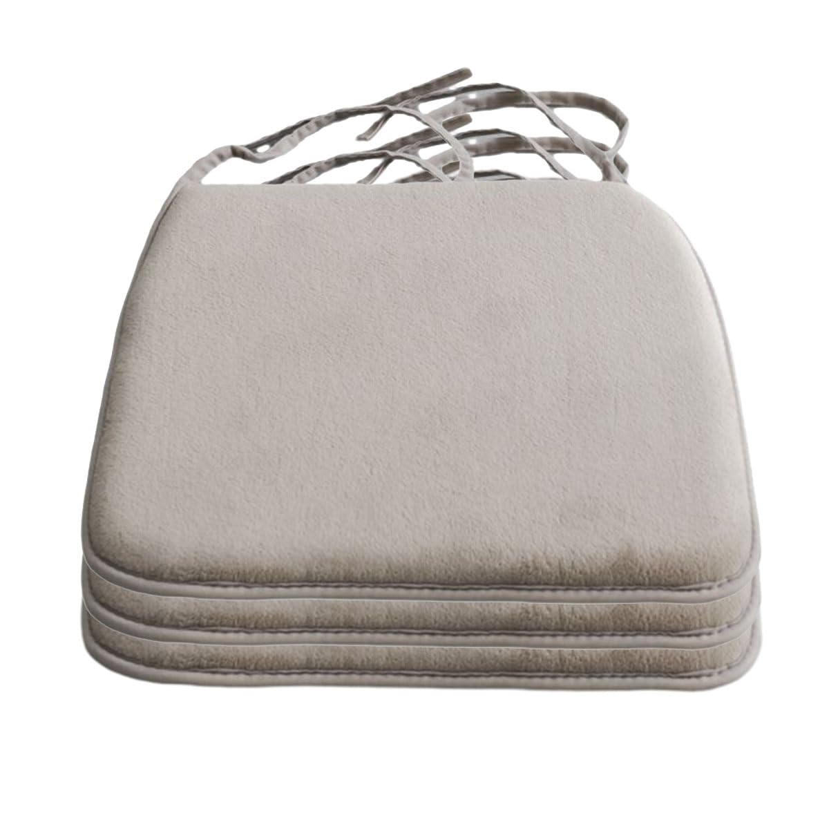 Soft Plush Coral Velvet Chair Cushion Set Non Slip Dining Chair Pads with Ties Warm and Comfortable Seat Mats for Home Office Car Beige (Set of 3)