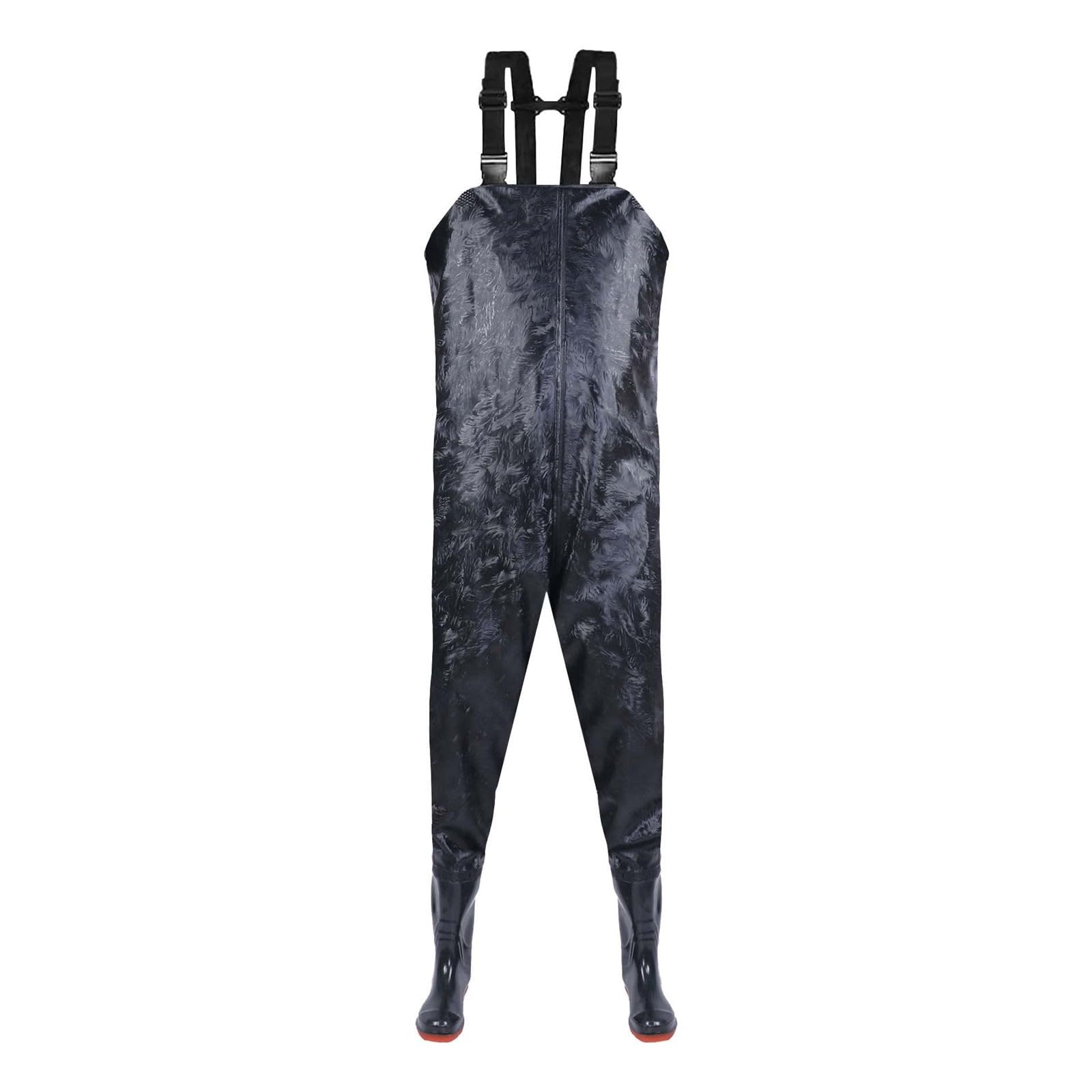 IQYU Pantaloni da lavoro da uomo blu salopette da uomo: trampolieri da uomo impermeabili in neoprene pantaloni da pesca impermeabili con stivali, pantaloni funzionali per la pesca, fattorie, giardini,