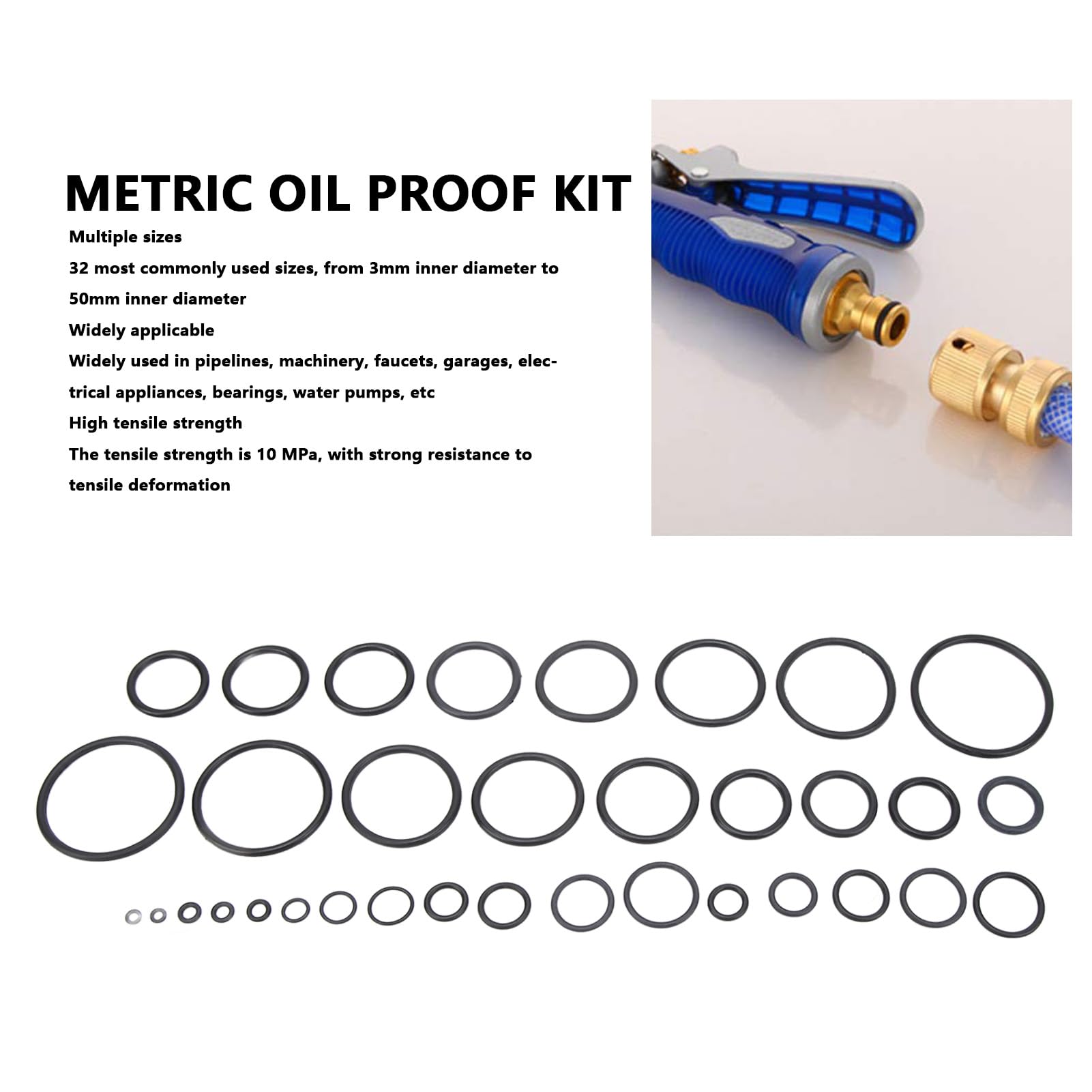 Kit de caucho nitrilo junta arandelas junta tórica Kit surtido de arandelas junta tórica caucho nitrilo métrico, 419 piezas, 3 mm-50 mm