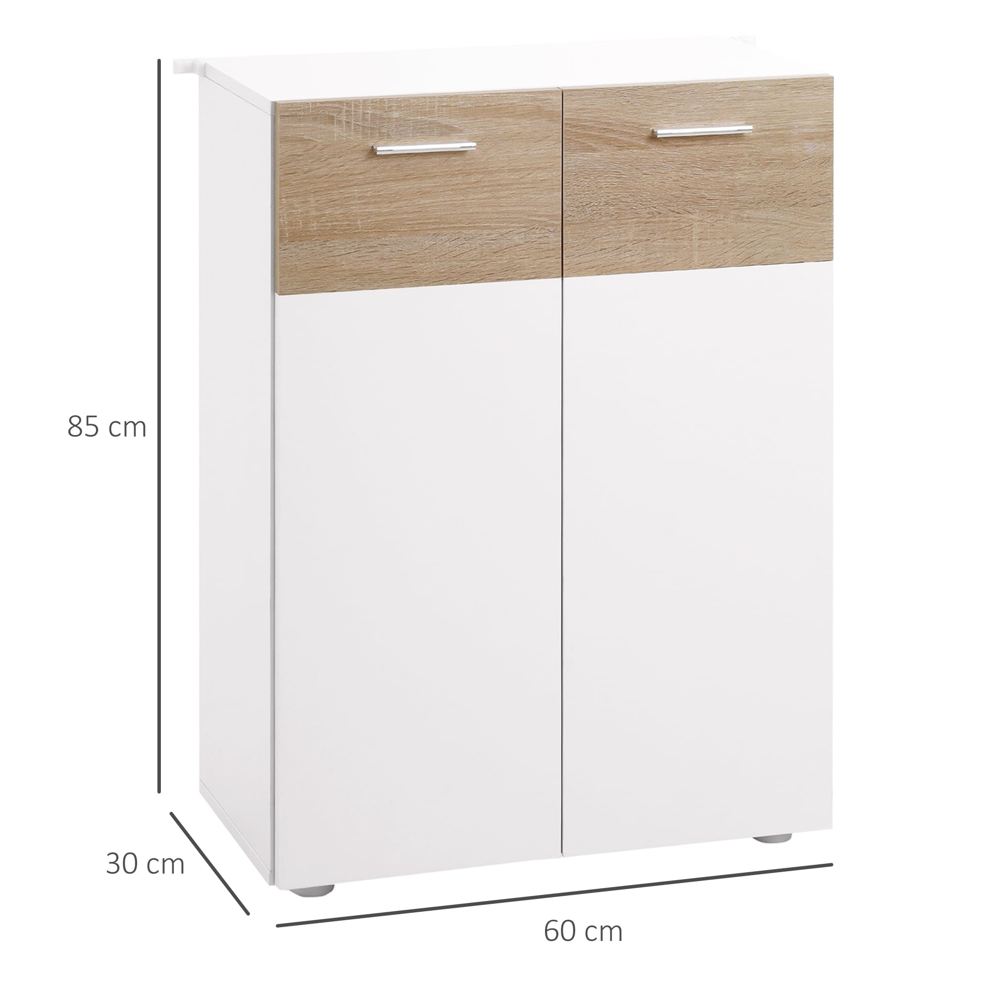 kleankin Armario de Suelo para Baño con 2 Puertas Madera 60x30x85 cm Blanco