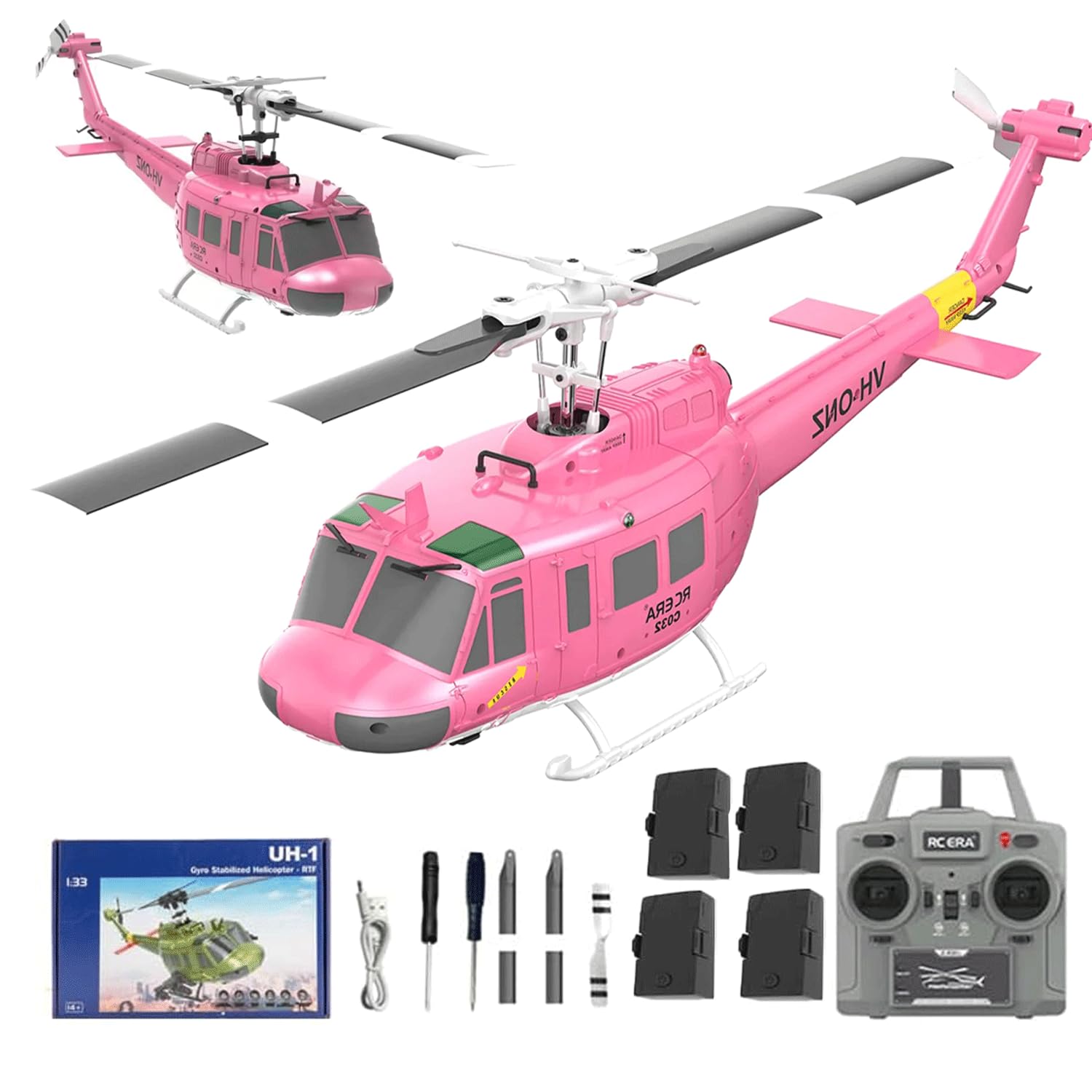 NULA RC ERA C032 UH-1 Huey RC Helicopters, 1/48 Scale 6CH 2.4G 6-Axis Gyro Stabilized Military Aircraft with 3D Inverted Flight & Altitude Hold for Adults Beginners (RTF / 4 Battery)