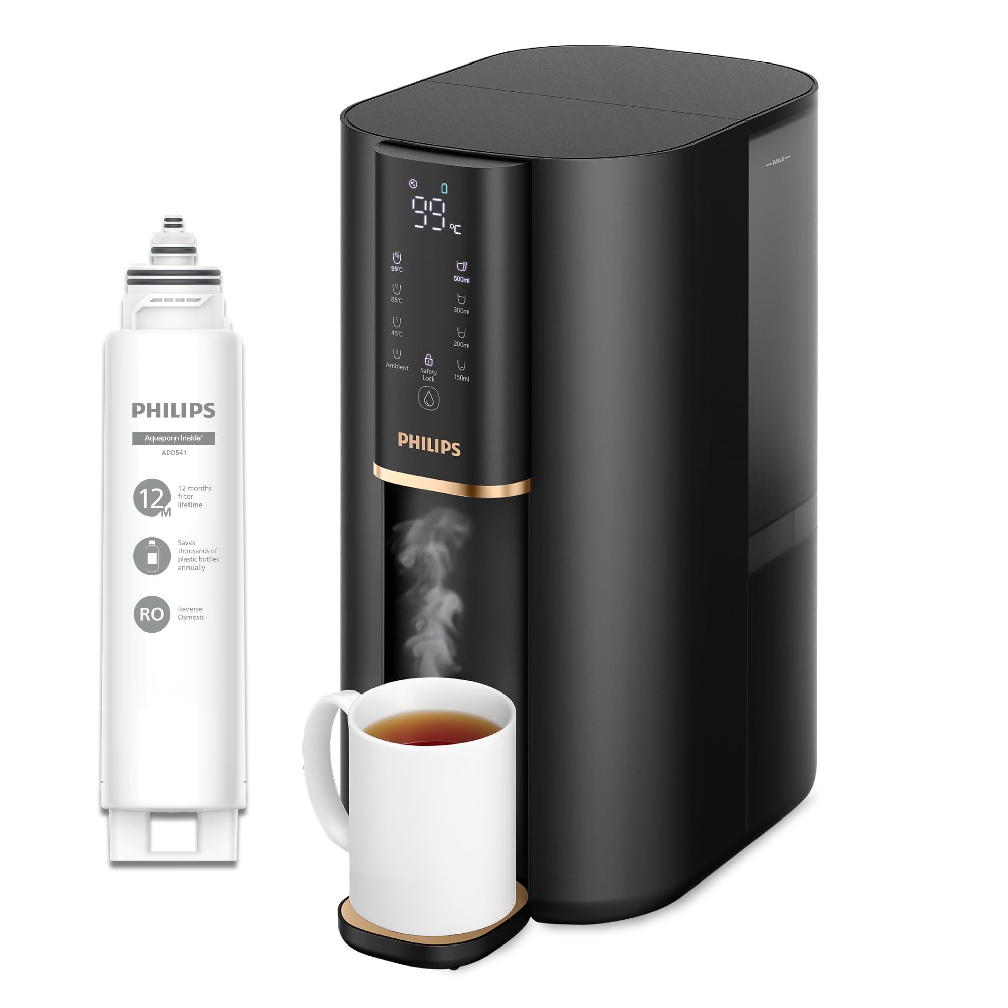 Philips Water Distributeur d’eau à osmose inverse 6100: eau chaude/froide filtrée en secondes, RO 6-en-1 préservant les minéraux, >110 contaminants réduits, ratio 3:1, UV-C, sans installation, 2000 L
