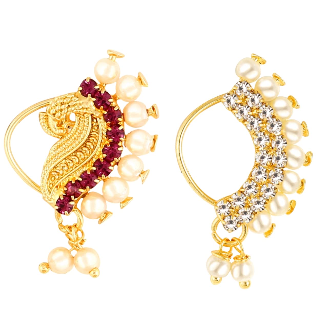 Vighnaharta Gold Plated Mayur Design with Pearl and Artificial stone Alloy Maharashtrian Cultural Nath Nathiya./ Nose Pin valentine day gift valentineday gift for her gift for him gift for women gift for women[VFJ1007-1011NTH-Press]-image-39