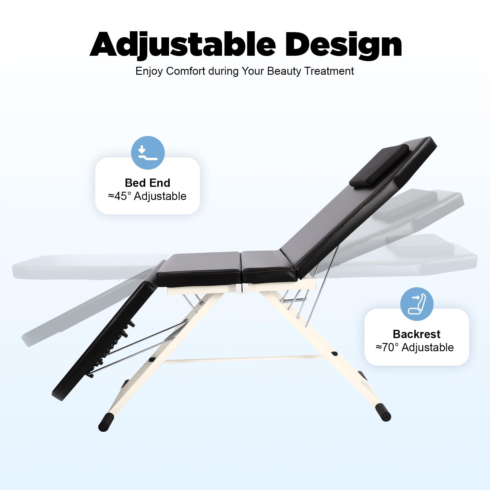 Lit cosmétique - Table de massage portable - Lit de salon de spa pliable avec 3 zones - Lit de massage mobile - Chaise de massage - Chaise de massage en PVC - Pour masseurs professionnels