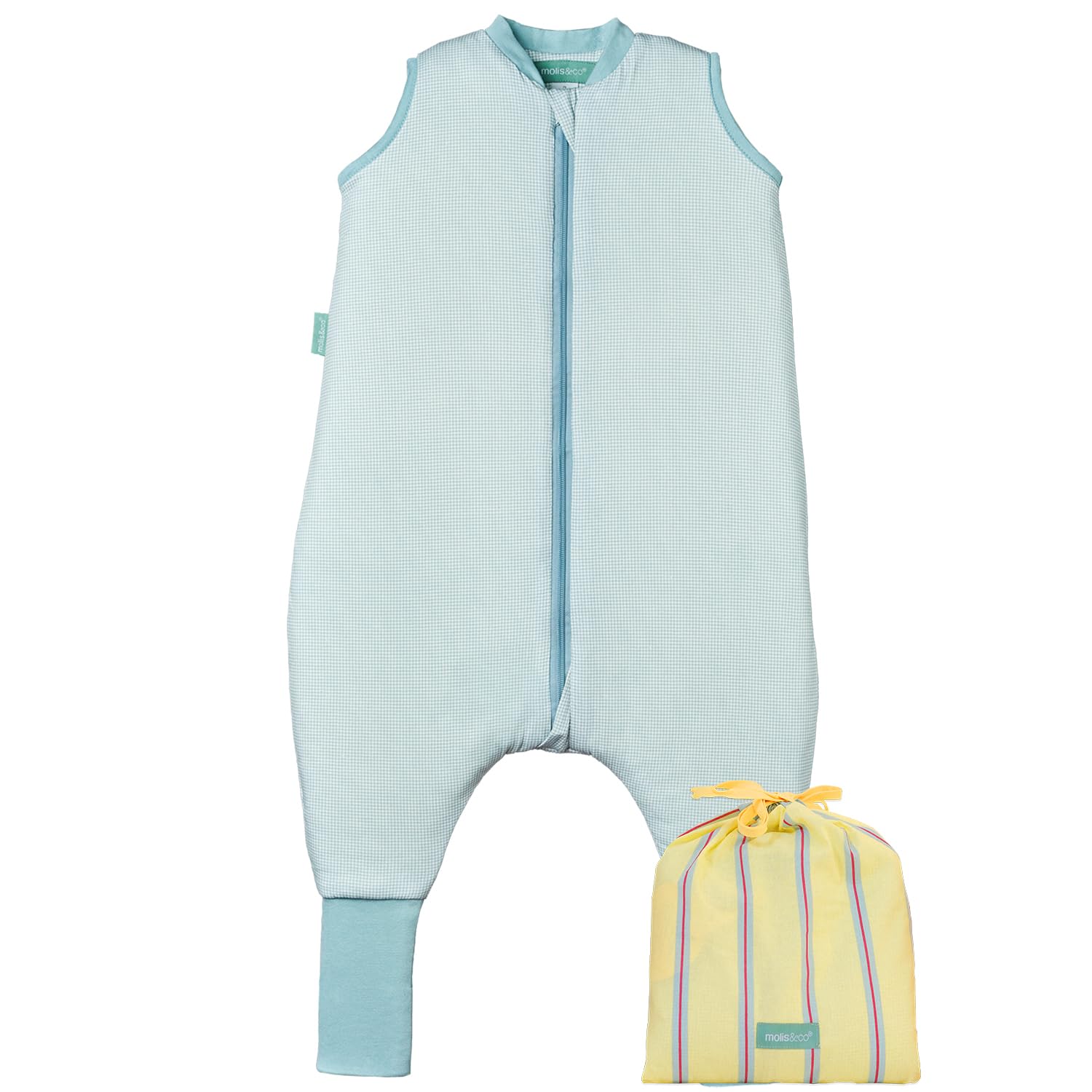 molis&co - Sacco Nanna con piedini e calze - Sacco nanna primaverile e autunno - Sacco nanna 1 tog - Leggermente Imbotito - 100% Cotone (Oeko-TEX 100) - Lagoon (1 anno)