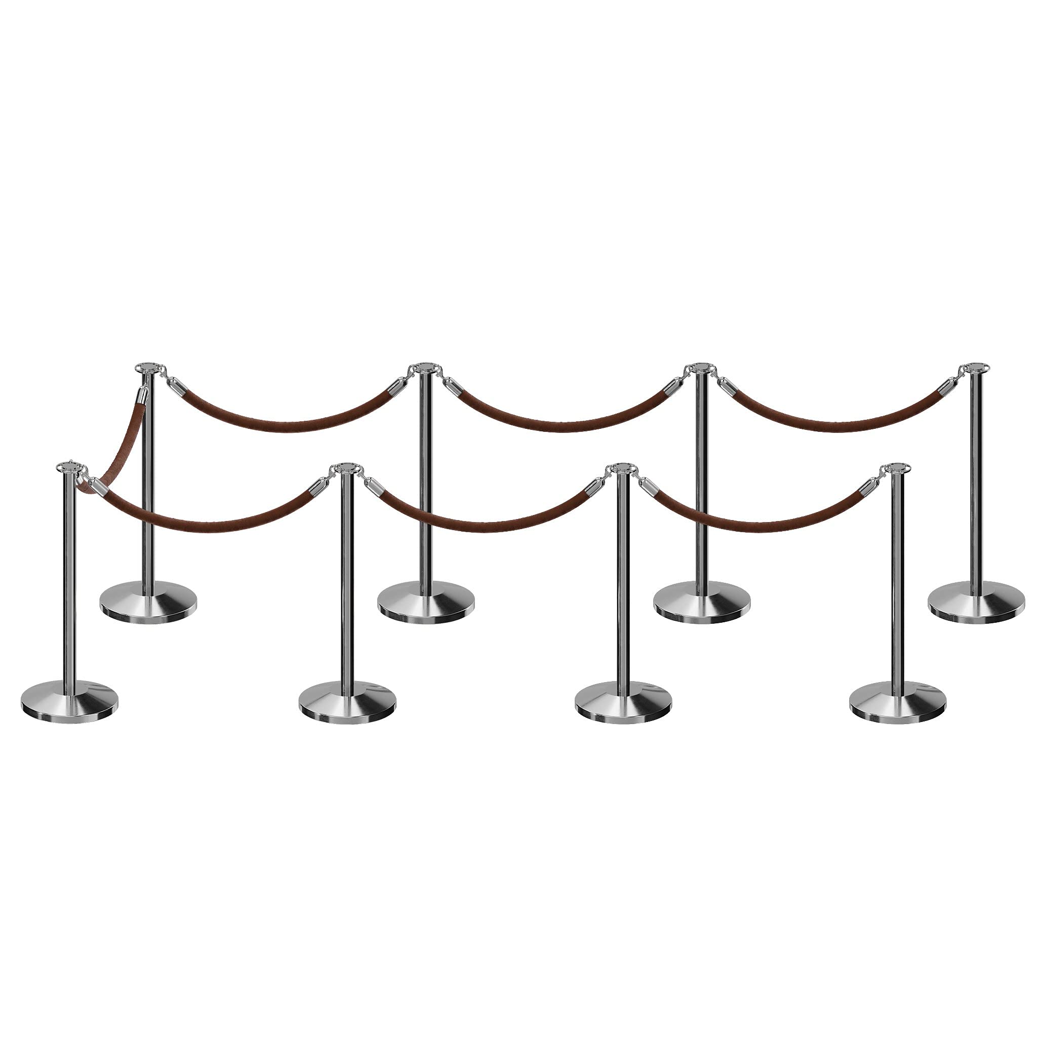 CCW Post and Rope Stanchion Kit with 8 Polished Stainless Steel Flat Top Posts and 7 Tan Heavy Duty Velvet Cotton Core Ropes (6ft.Each) in Polished Stainless Snap Ends