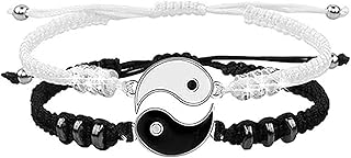 Jewelry Charm Bracelets,Cuff Bracelet,Layered Stackable Bracelets,Anklet Bracelets,Gifts For Friend& Your Love, 2Pcs Couple Bracelets 2 Matching Yin Yang Hand Knitted Men Women Shiny Rhinestones Adjustable Bracelets For Valentines Day