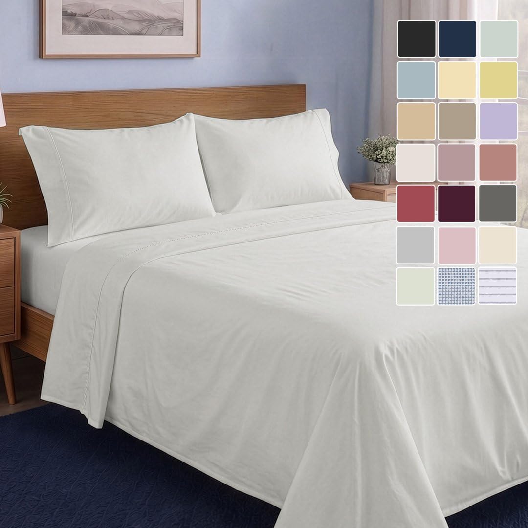 LANE LINEN Queen Sheet Set 100% Organic Cotton Cooling Soft - Glacier Grey