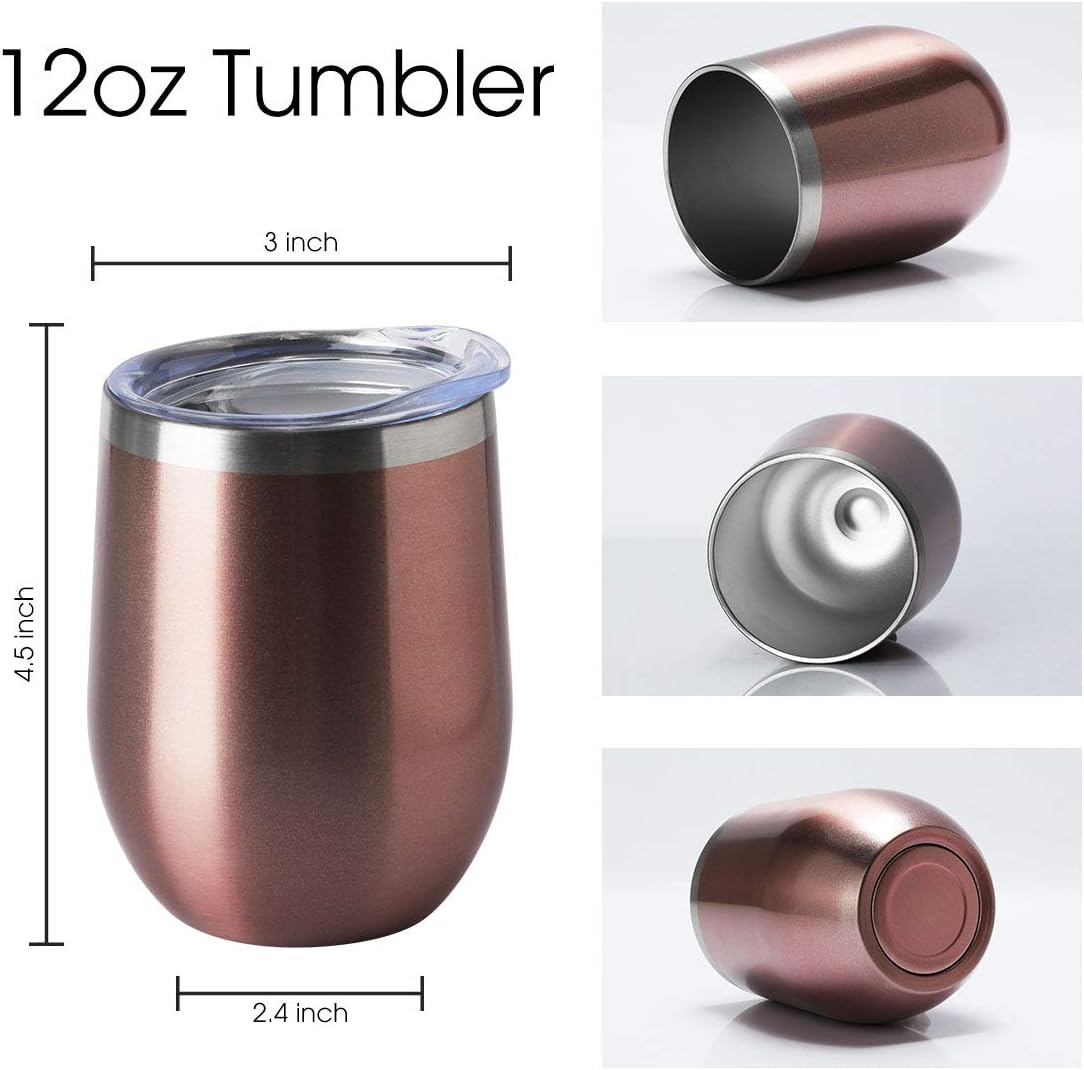 HASLE OUTFITTERS 12oz Wine Tumbler with Lid Stemless Wine Glasses Double Wall Vacuum Travel Mugs stainless steel Coffee Cup for Cold & Hot Drinks Wine Coffee Cocktails Beer 12 Pack Rose Gold - Image 3
