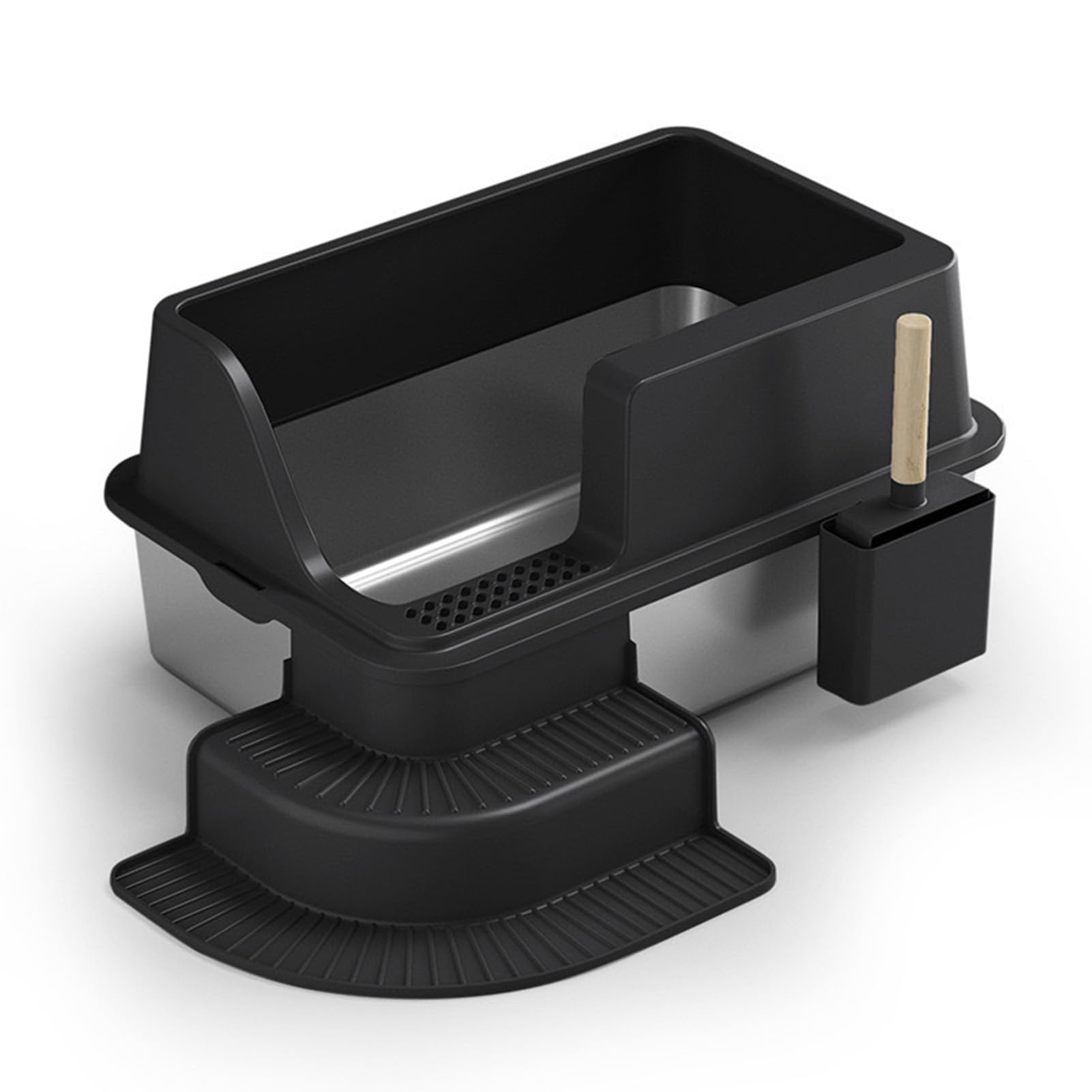 FILFEEL Lettiera per Gatti Extra Large in Acciaio Inossidabile - Design Semi-chiuso con Lati Alti con Protezione e Odore per Gatti di Razze Multiple o Grandi - Lettiera per Facile da Metallo (BLACK)