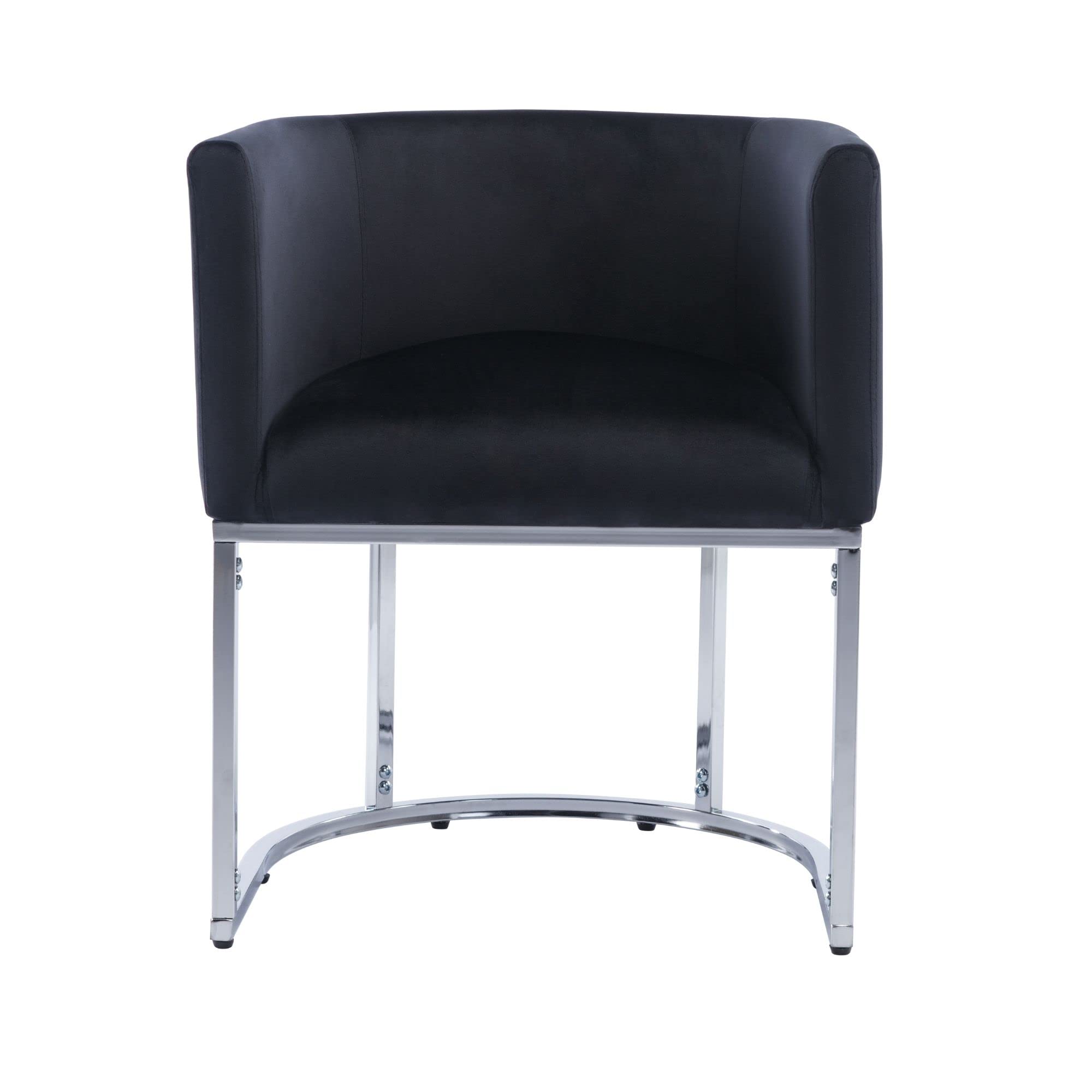 Wahson Set of 1 Velvet 18.5" Wide Upholstered Dining Chair with Arms, Mid Century Modern Fabric Bucket Dining Chair with Silver Metal Legs, Black