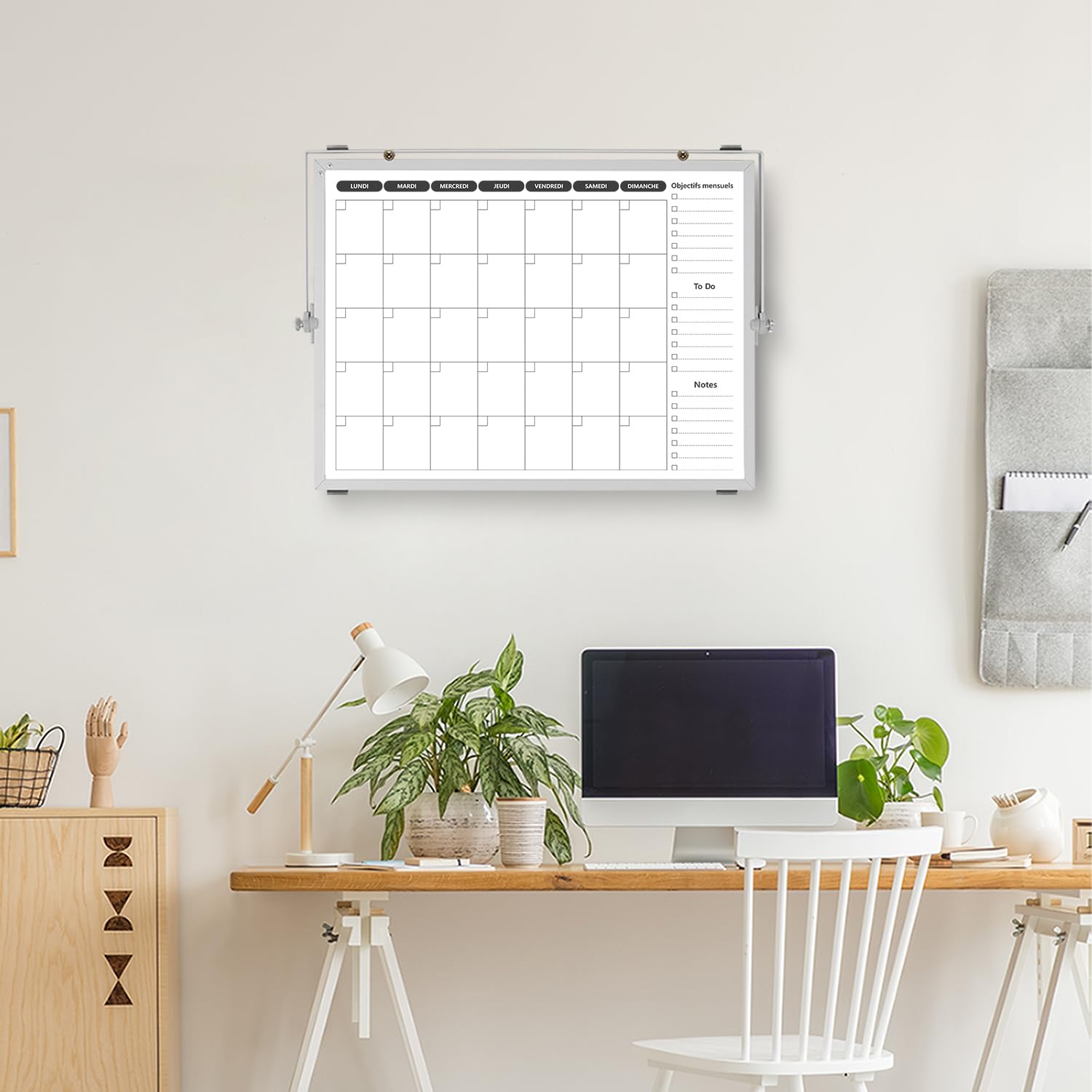 Calendrier Tableau blanc Double face 40×30cm Planificateur Semaine Mensuel effaçable