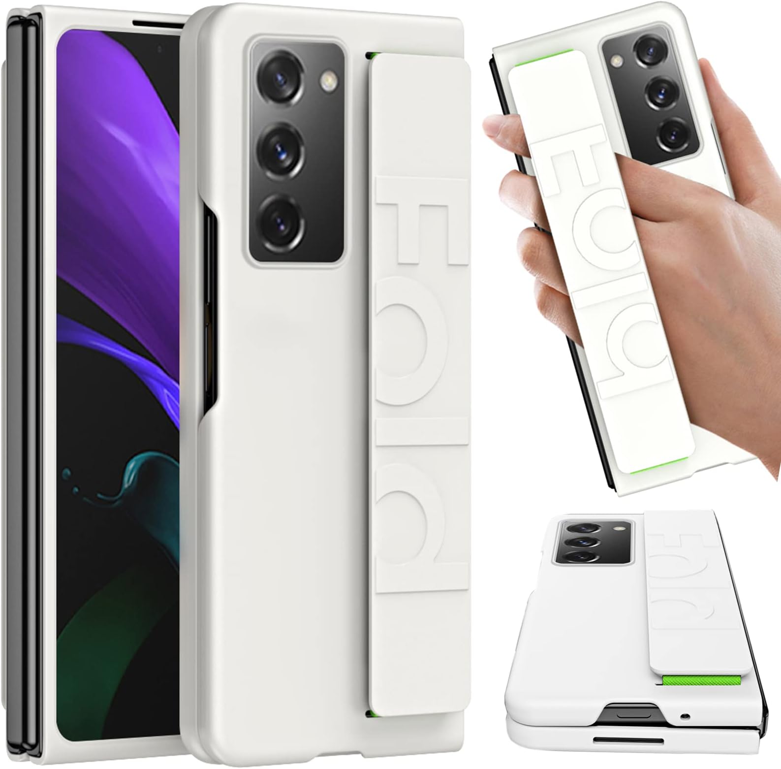 NINKI Compatible Samsung Galaxy Z Fold 2 Case with Strap, Anti-Scratch Shockproof PC Wristband Cover Thin Protective for Phone White, Women Men (00675)
