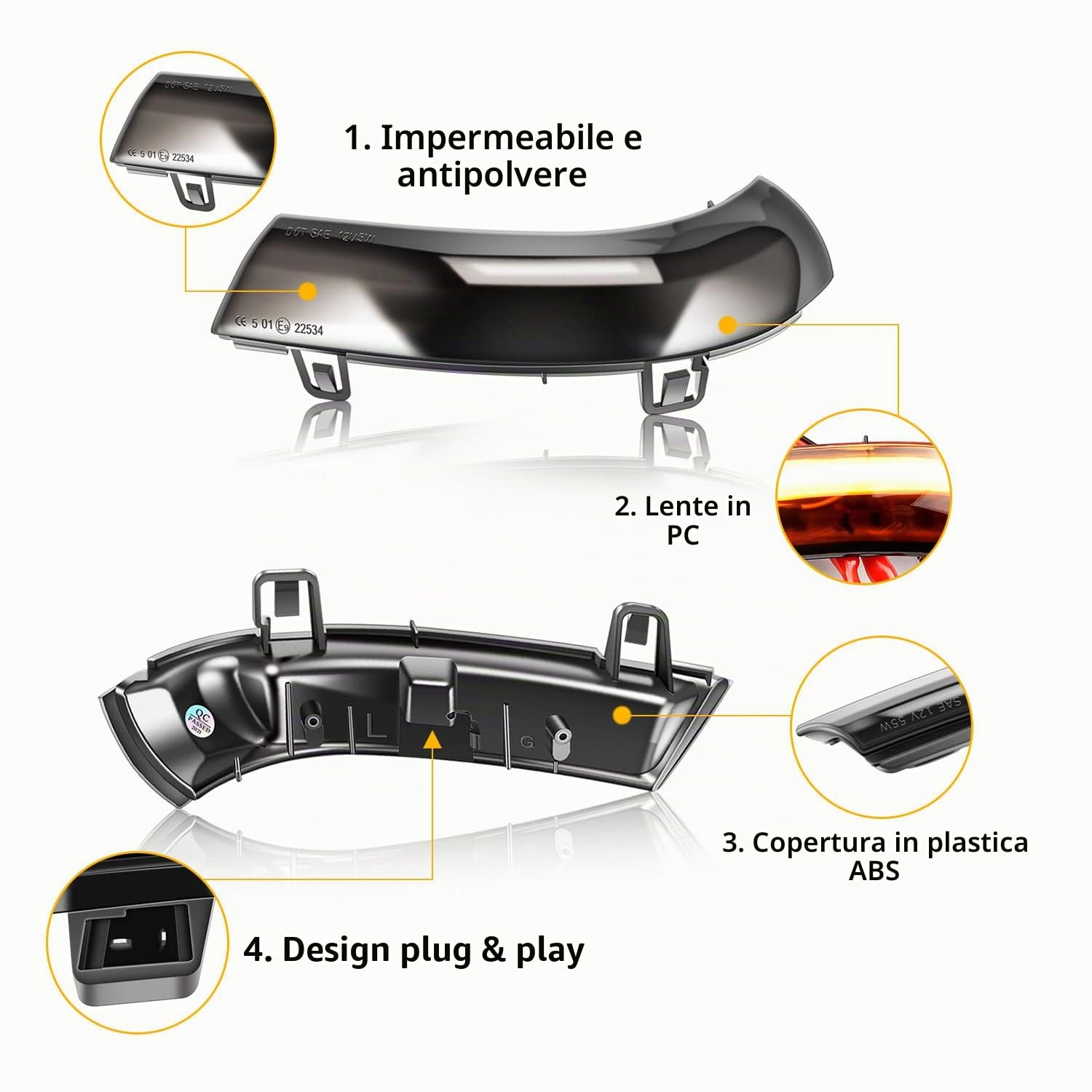 Indicatori di Direzione laterali Ambra Laterale Specchietto Retrovisore Dinamico con Luce di Direzione Compatibile con Volkswagen Golf 5 GTI MK5 Sha run Pas sat B5.5 B6 EOS Jet ta MK5,2 Pezzi