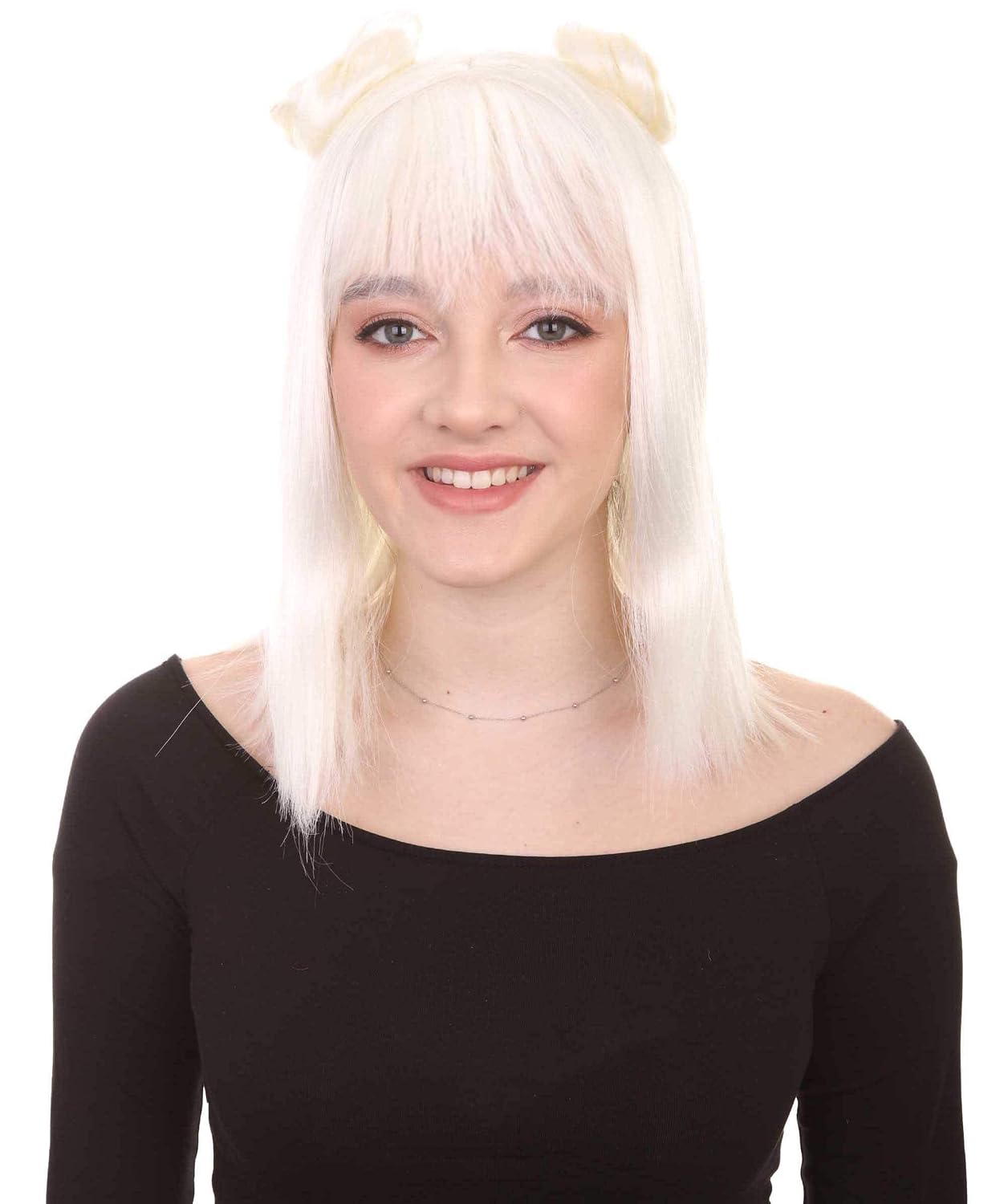 HPO Adult Women's Mideum Blonde Two Moon Bun Wig,