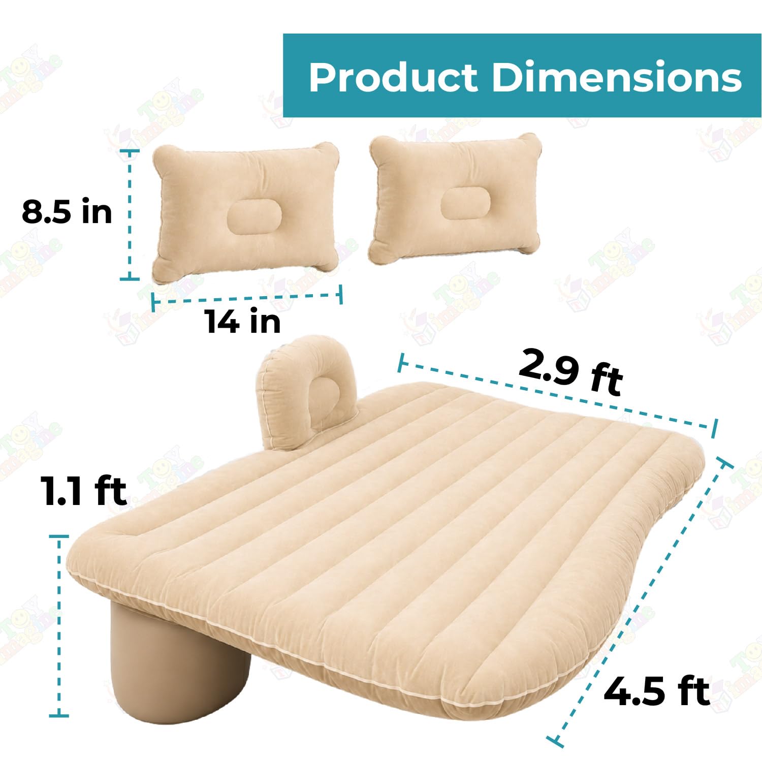 Toy Imagine Inflatable Car Mattress with Pump & 2 Pillows for Travel, Beige — Amazon image 2