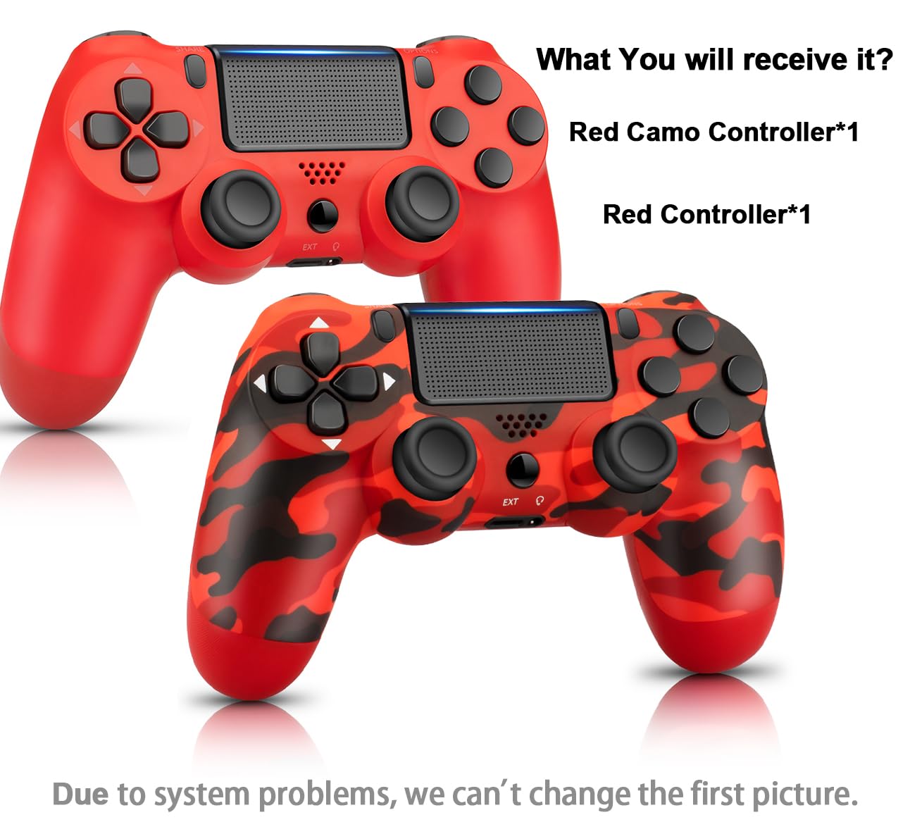 AUGEX Wireless Controller 2 Pack for PS4 Controller, Wireless Gamepad Work with Playstation 4 Controllers, Game Control for PS4 Controller with Joystick, PS4 Pro/Silm/PC （Red and Camo Red）