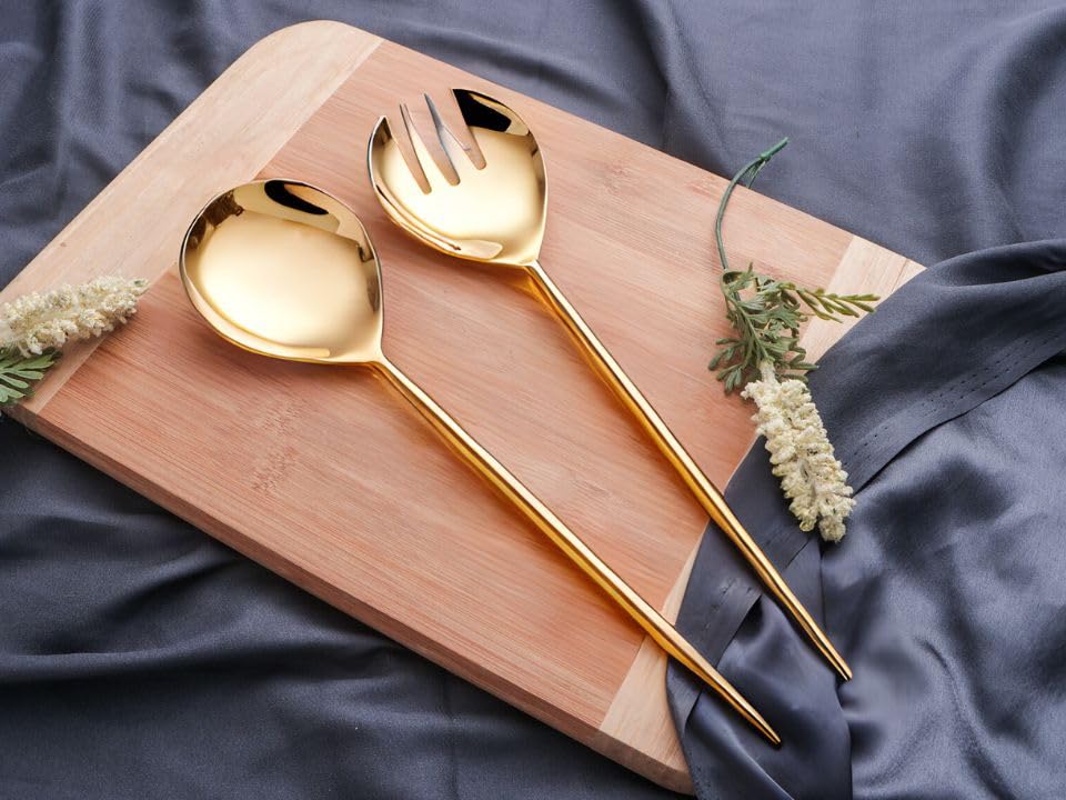 APAAR CUTLERY Pine Gold SS 18/10 Salad Server Set of 2 Gift Pack 2