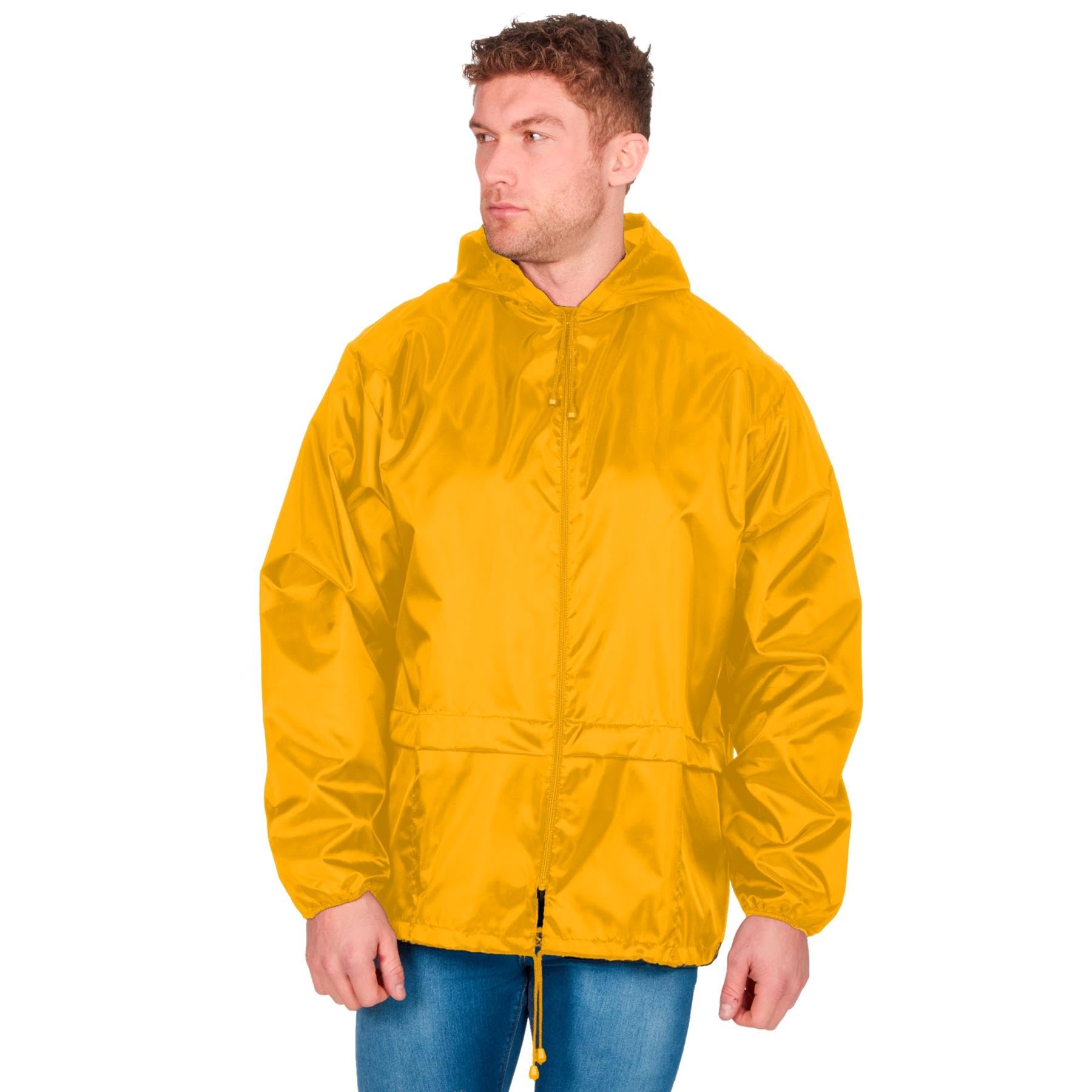 Style It Up BRONTE-Unisex Plain Rain Coat Mac Kagoul Jacket Water Proof Hooded Cagoul Adults Pac UK (YELLOW, M)