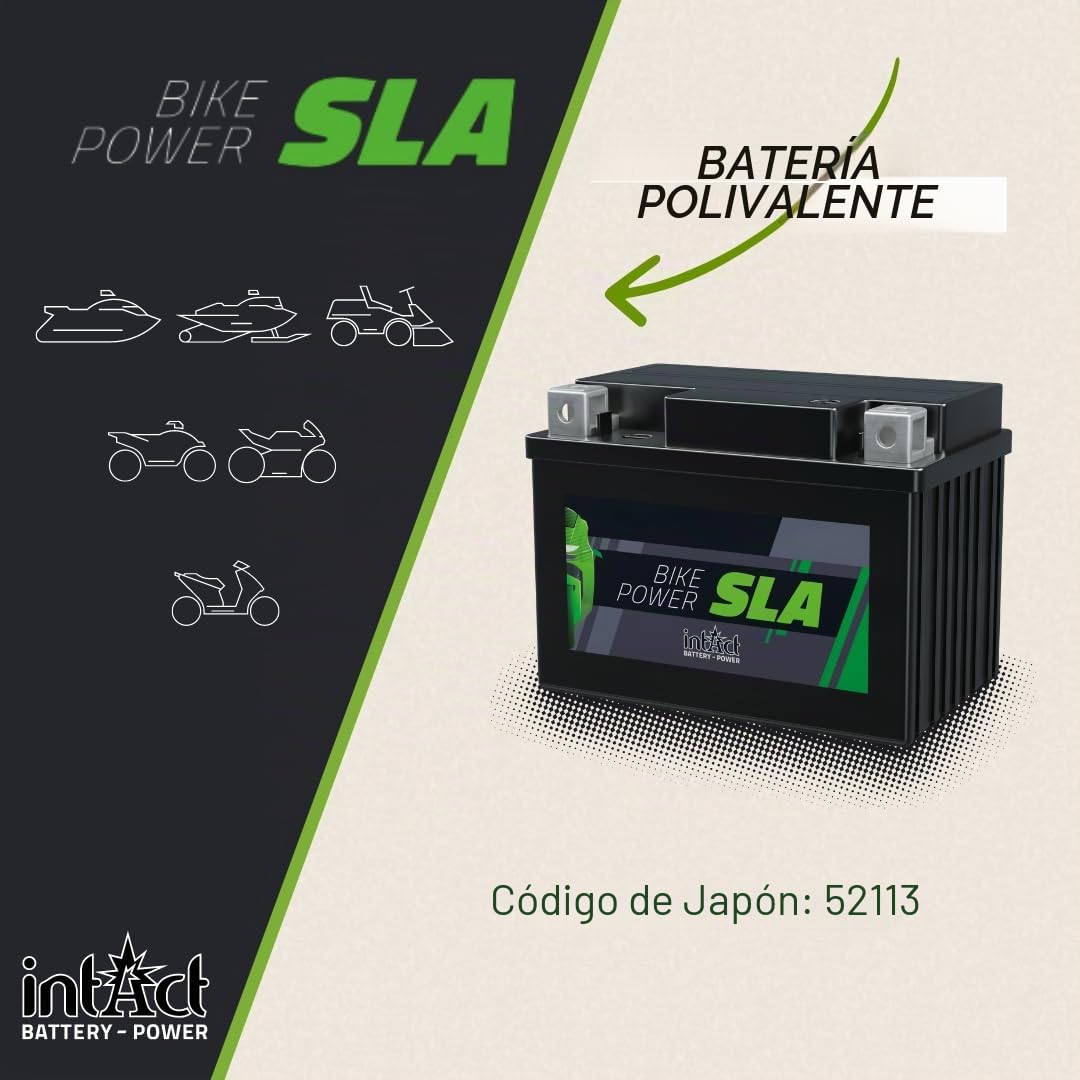 intAct - Bike-Power SLA12-22, 52113, Batería de moto 12V 22Ah 230A (EN), batería AGM para scooter, moto, quad, tractor de césped y muchos más, batería sin mantenimiento y a prueba de fugas
