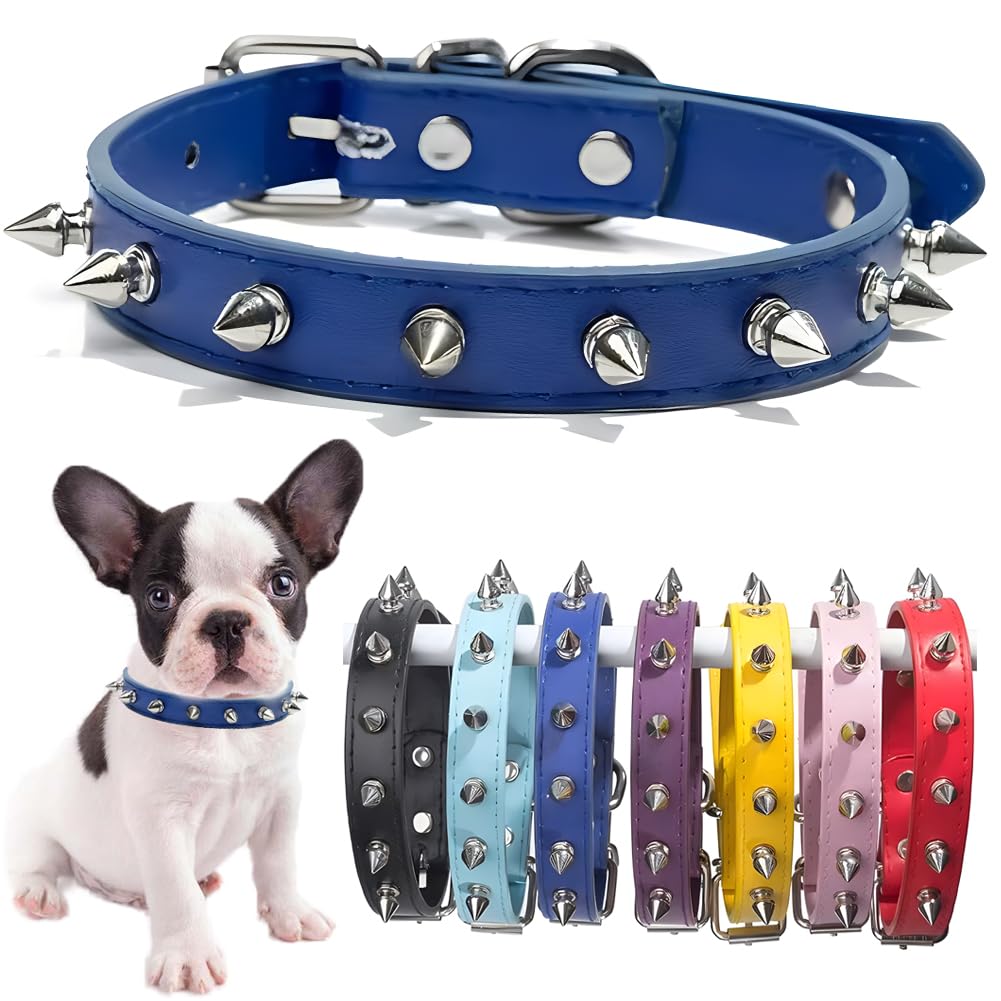 Spiked Dog Collar for Small Dogs PU Leather Spike Puppy Collar Anti Bite Rivet Studded Cat Collar for Kittens Extra Small Medium Pets Like Chihuahua