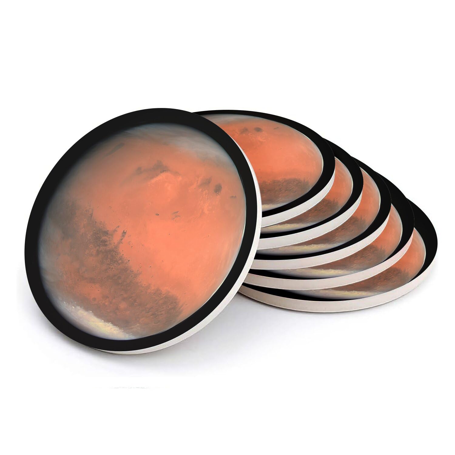 Sous-verre ronds en céramique Mars et espace - Lot de 6 dessous de verre 11 cm pour table