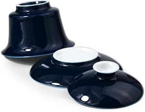 Miniatura 5 de Liang baobao Porcelana Gaiwan 5oz5.1 fl oz Taza de té blanco esmaltado sopera china Sancai cubierta tazón tapa platillo conjunto (azul)