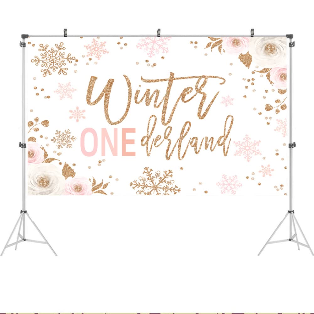 Avezano Winter Wonderland Fotohintergrund – 2,1 X 1,5 M, Rosa/silber, Für 1. Geburtstag & Winterpartys