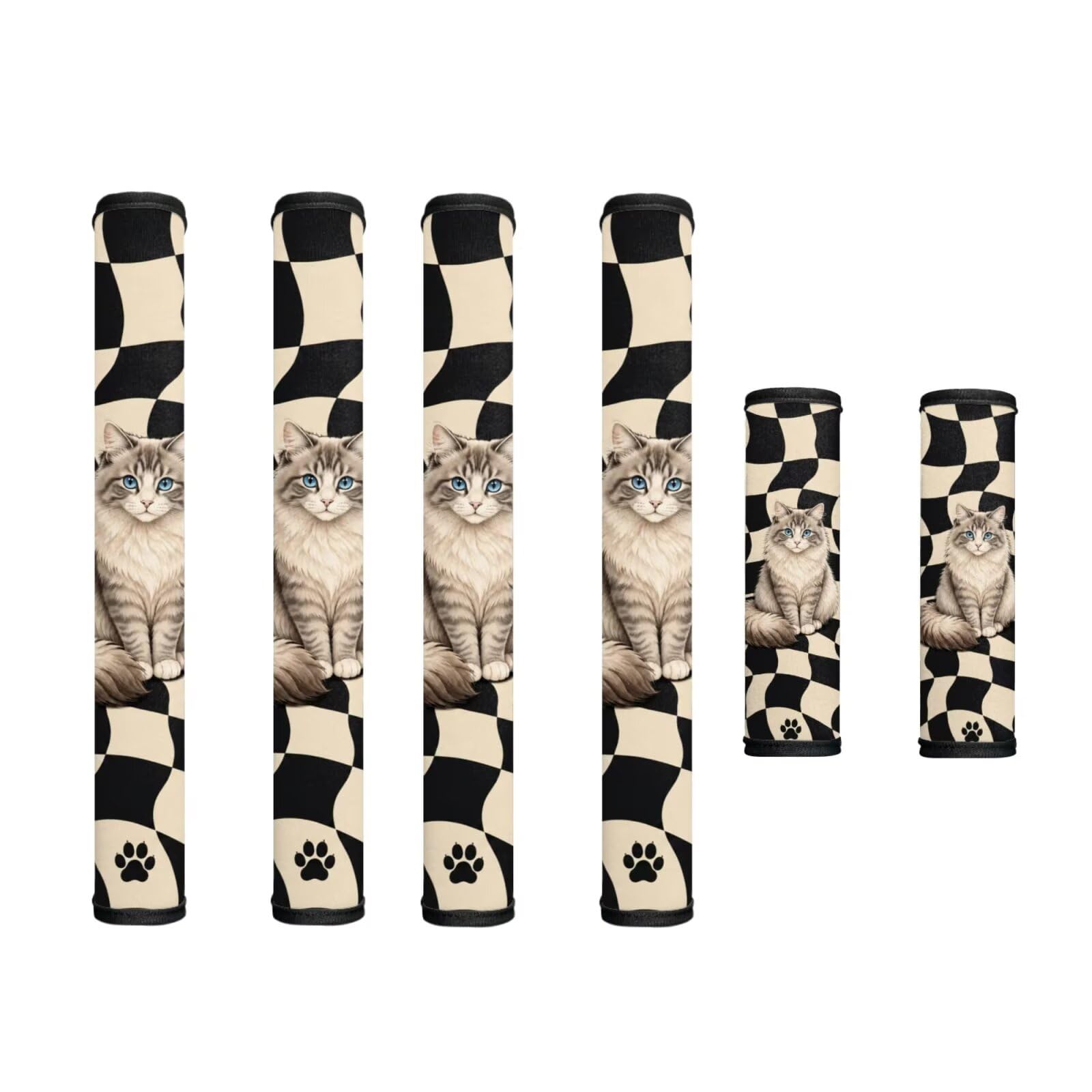 Refrigerator Door Handle Covers Set of 6 Washable Kitchen Appliance Decor Handles Keep Clean Anti-Slip Fridge Accessories Home Decor, Cute Cat Plaid Black Beige